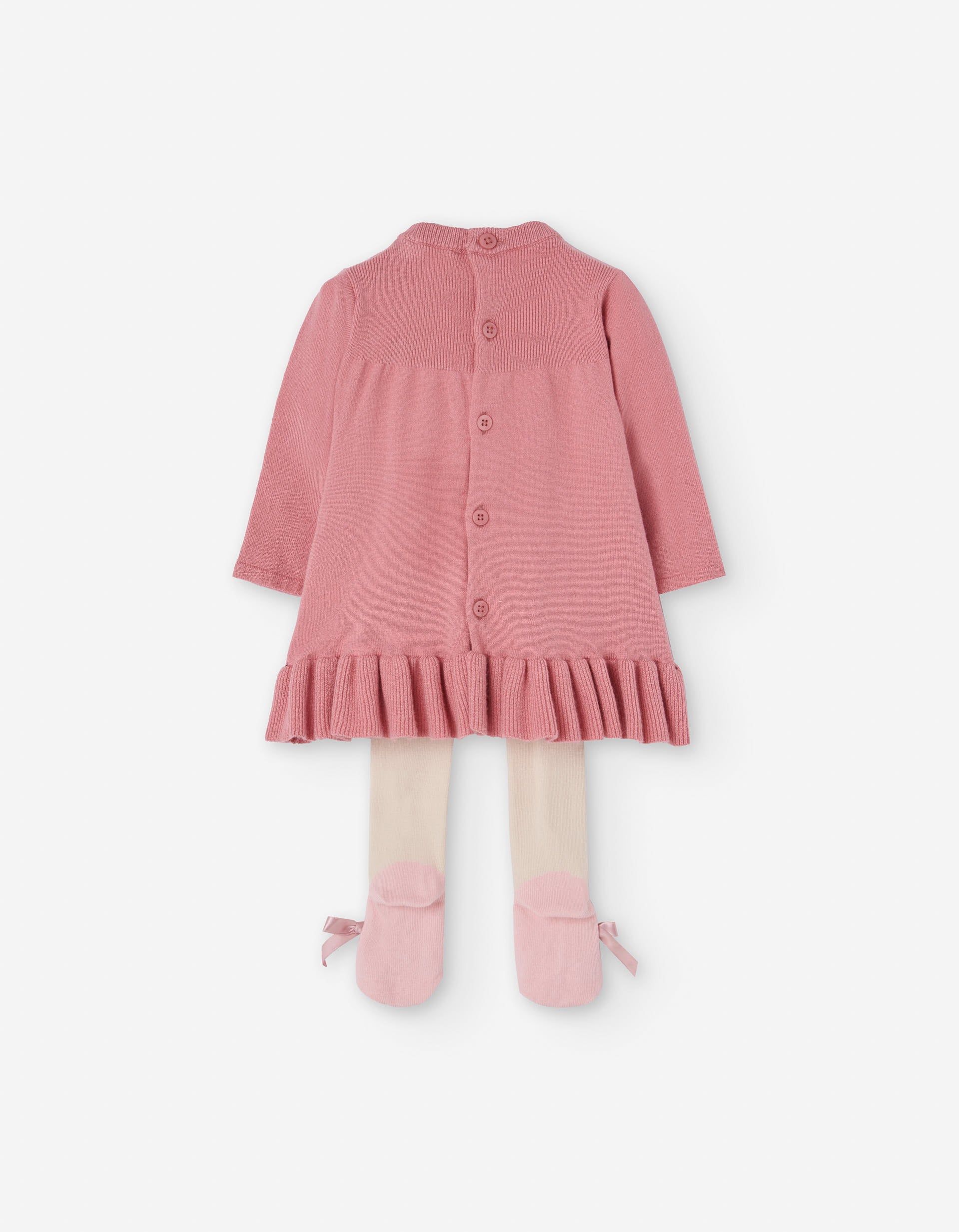 Ribbed knit dress and tights for newborn girls, pink