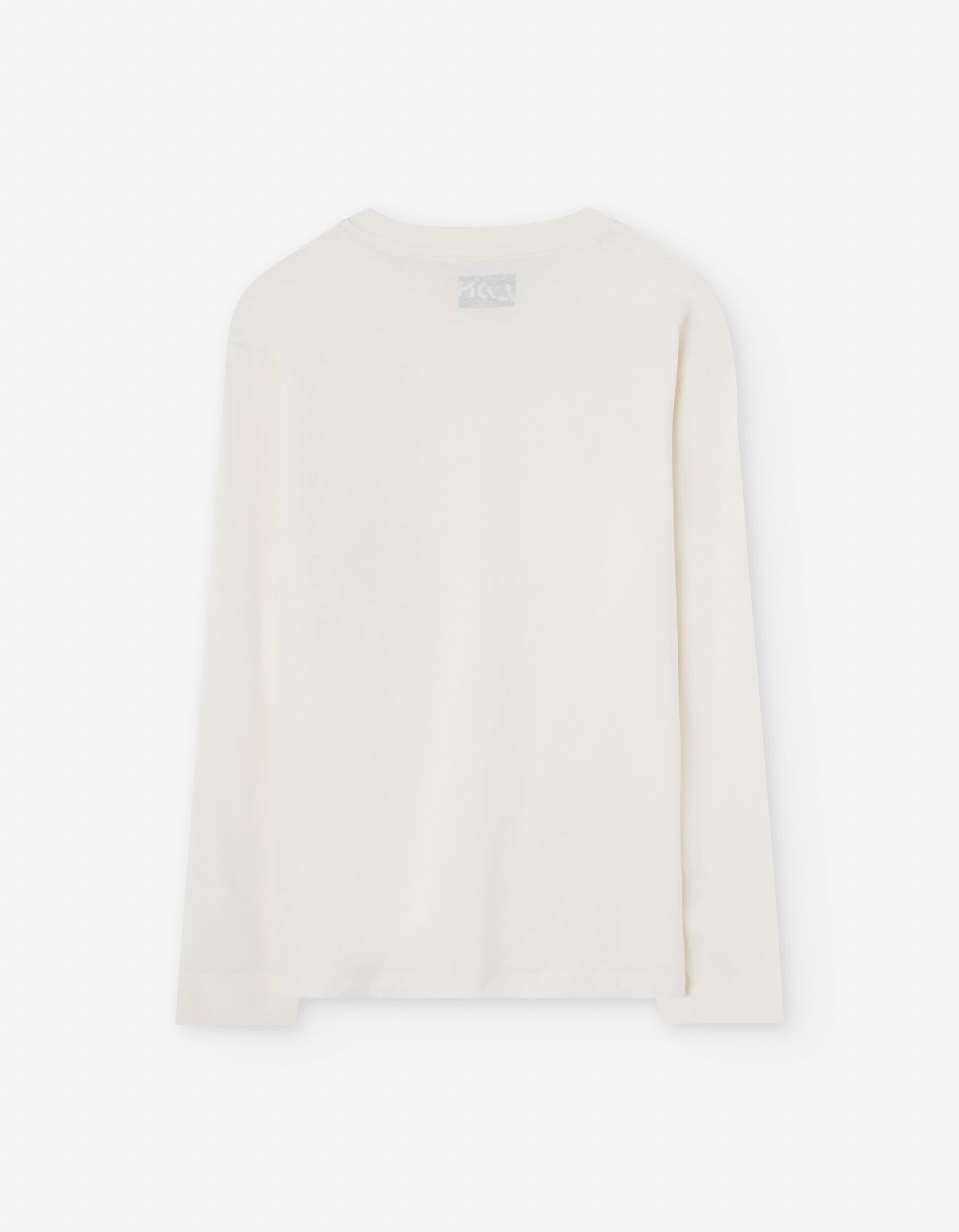 Long sleeve cotton T-shirt with KNW chest print for boys, white