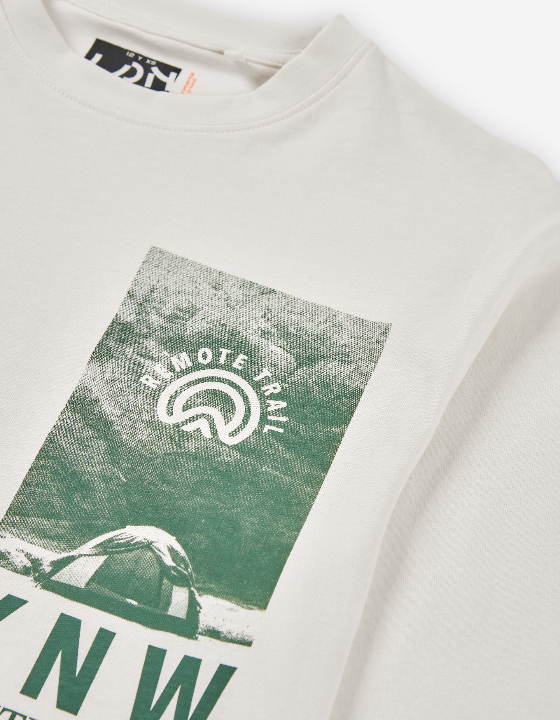 Long sleeve cotton T-shirt with KNW chest print for boys, white