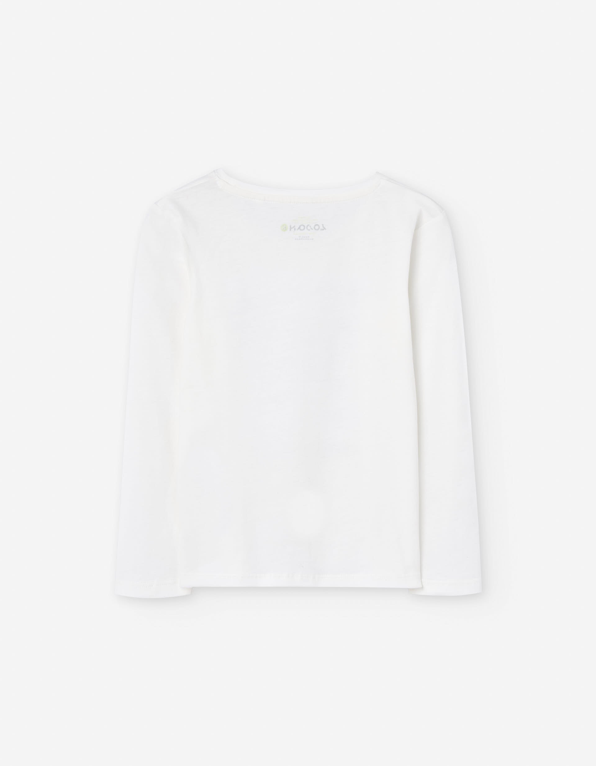 Long sleeve cotton T-shirt with bow and polka dots for girls, white