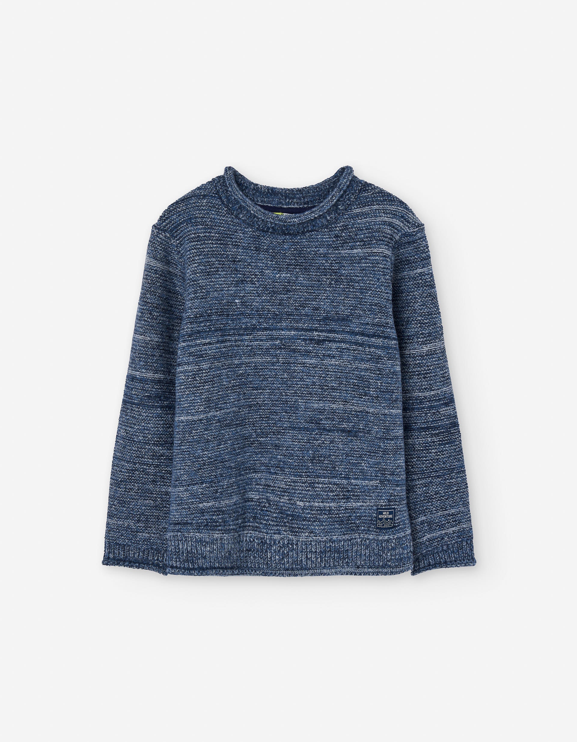Knitted jumper with a melange finish for boys, blue