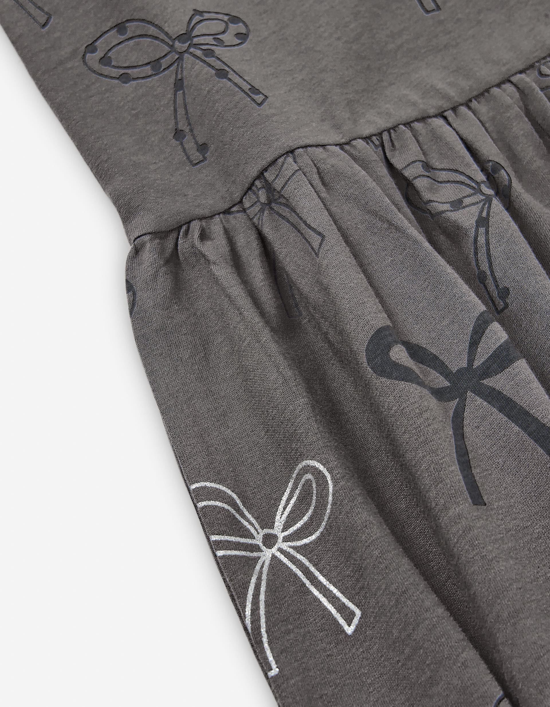Long sleeve cotton dress with bow motif for girls, grey