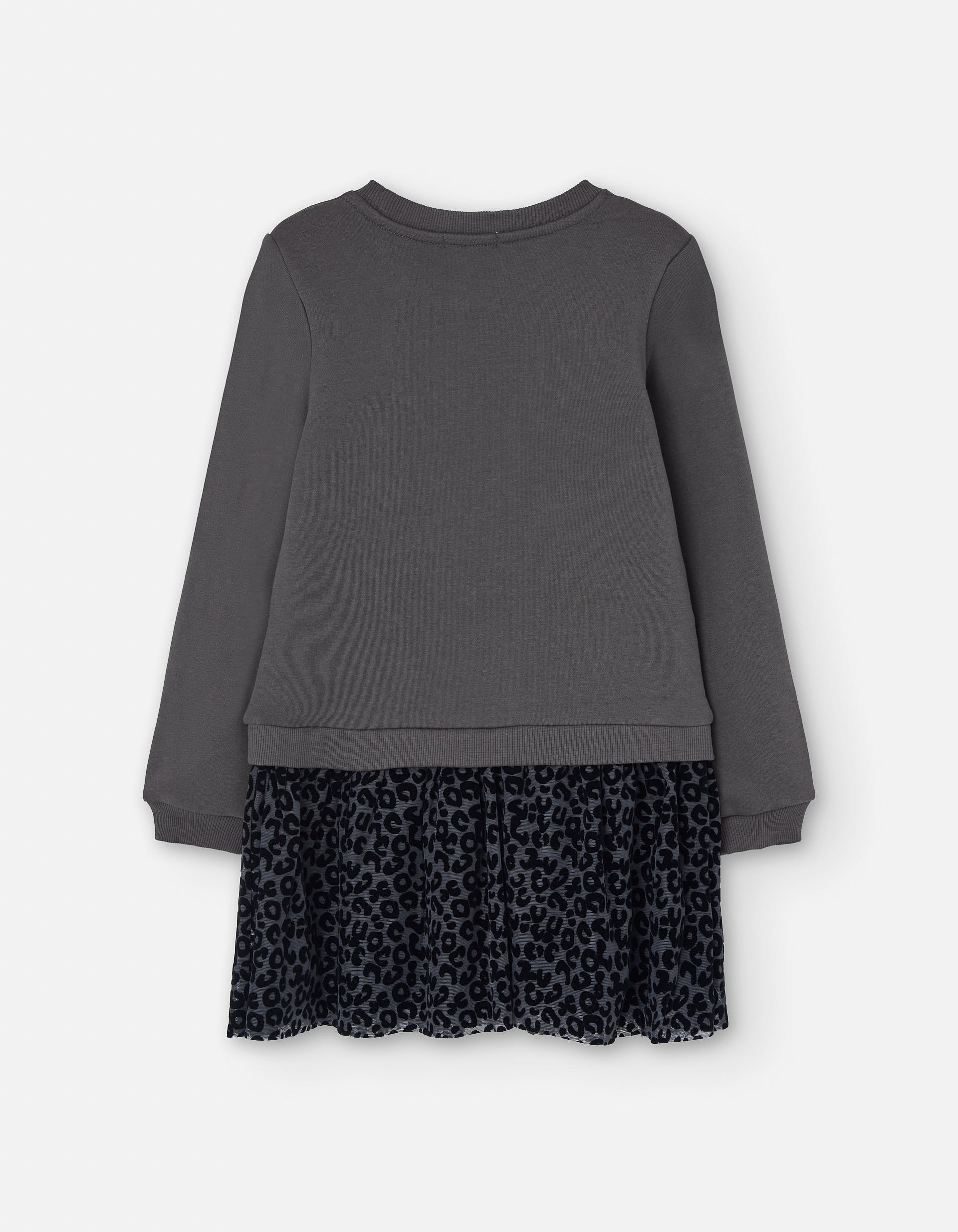 Vestido combinado com saia de tule e estampado para menina, cinza/preto