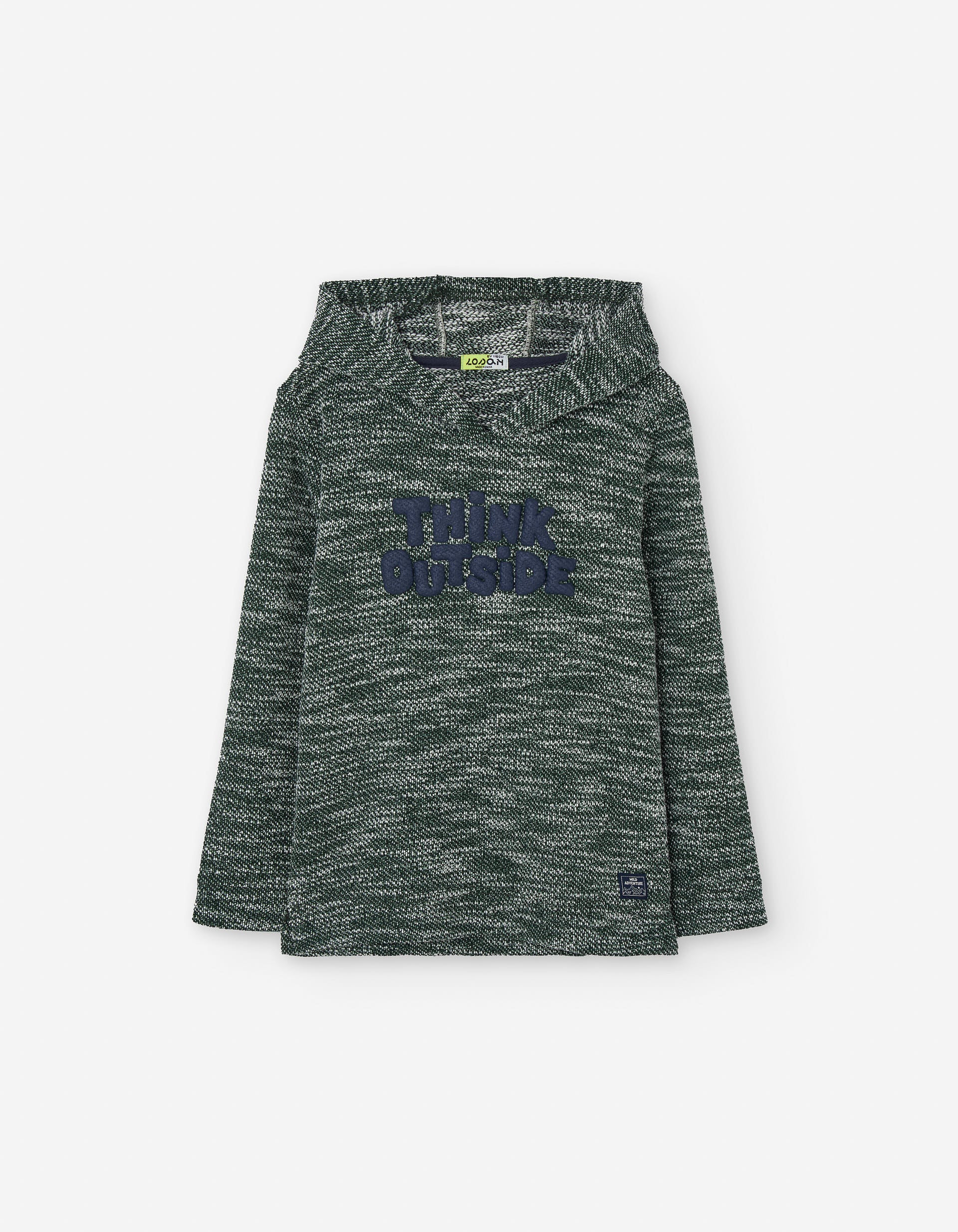 Hooded long sleeve T-shirt with 'think outside' print for boys, blue