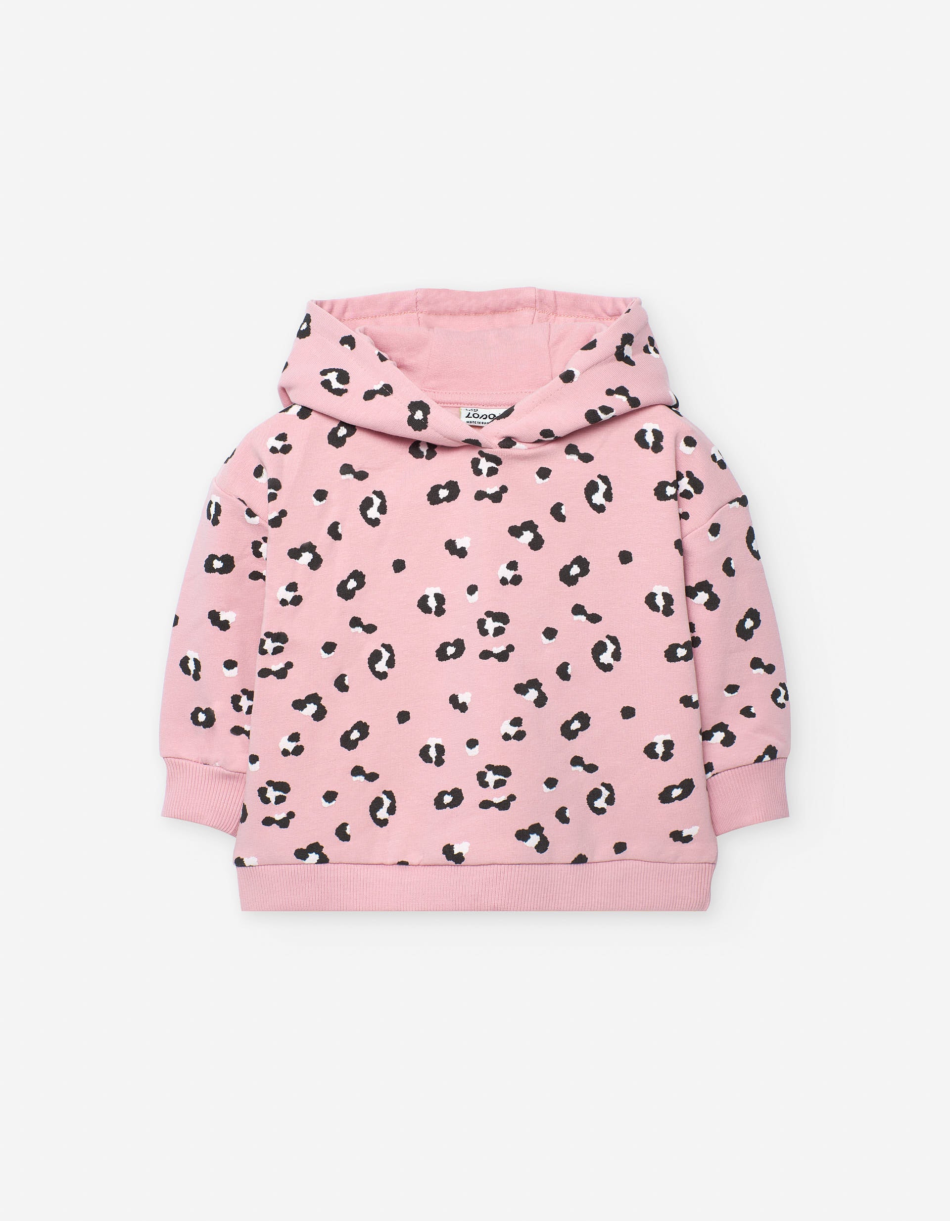 Brushed hooded sweatshirt with leopard print for baby girls, pink