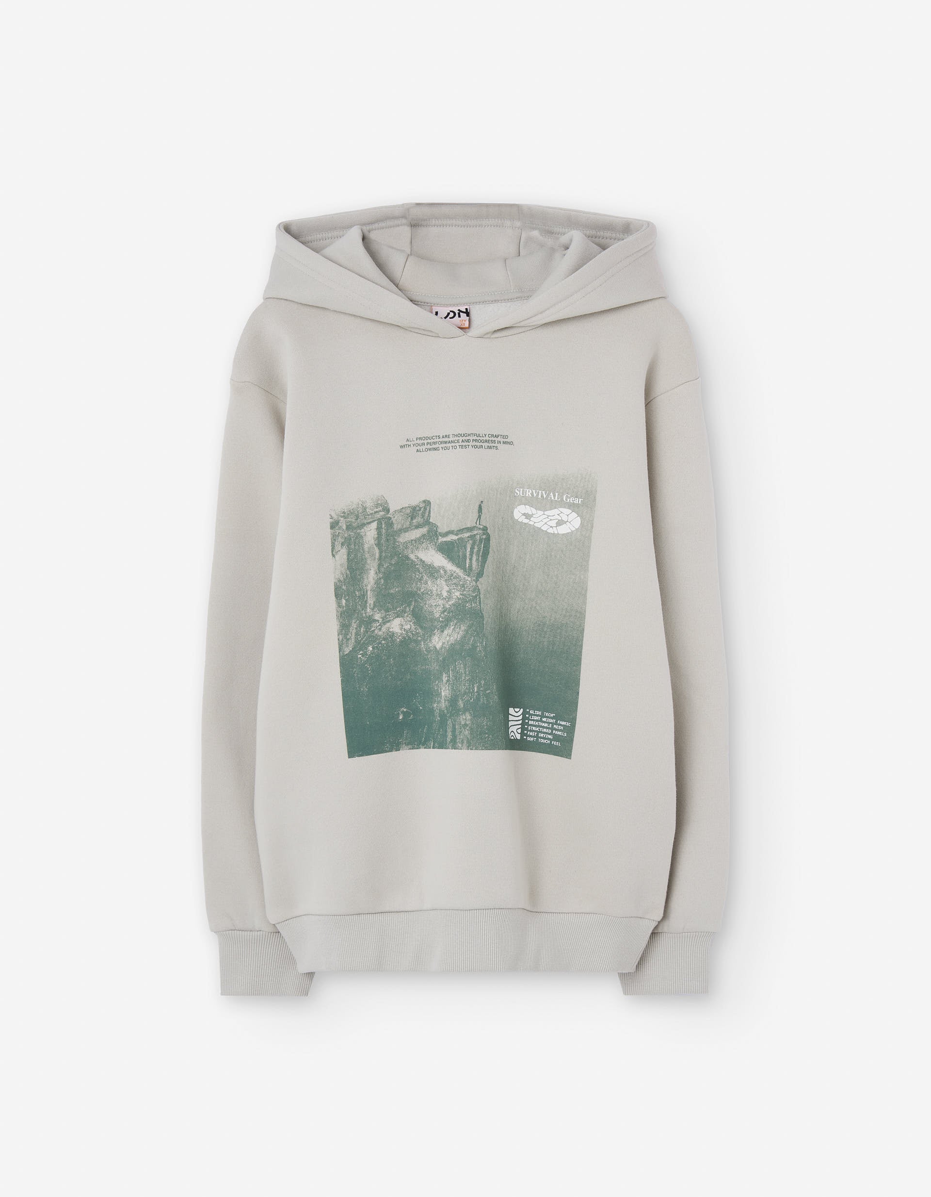 Brushed hooded sweatshirt with Survival print for boys, light grey