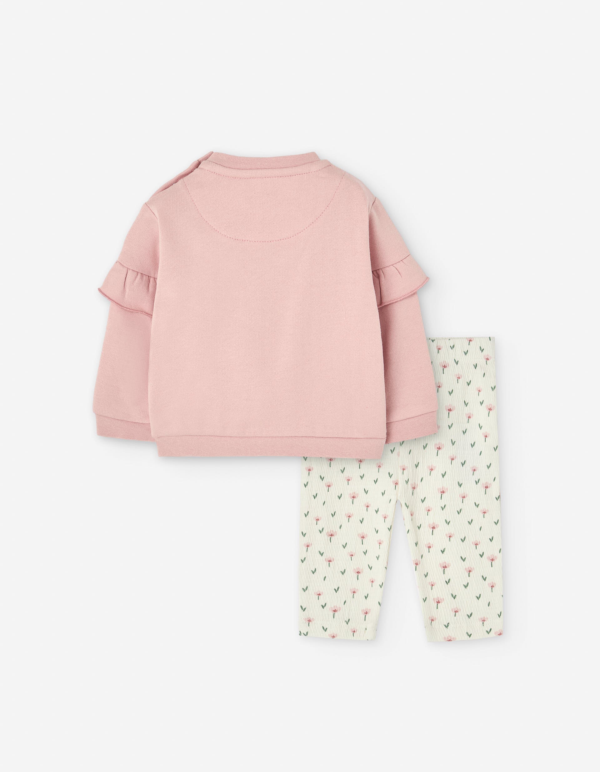 Brushed sweatshirt + floral leggings for newborn girl, pink/beige
