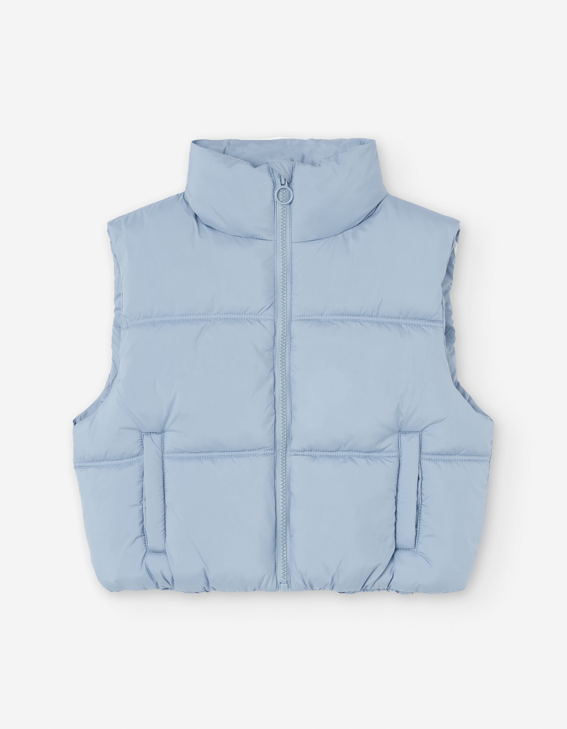 Nylon padded vest with fleece lining for girls, light blue