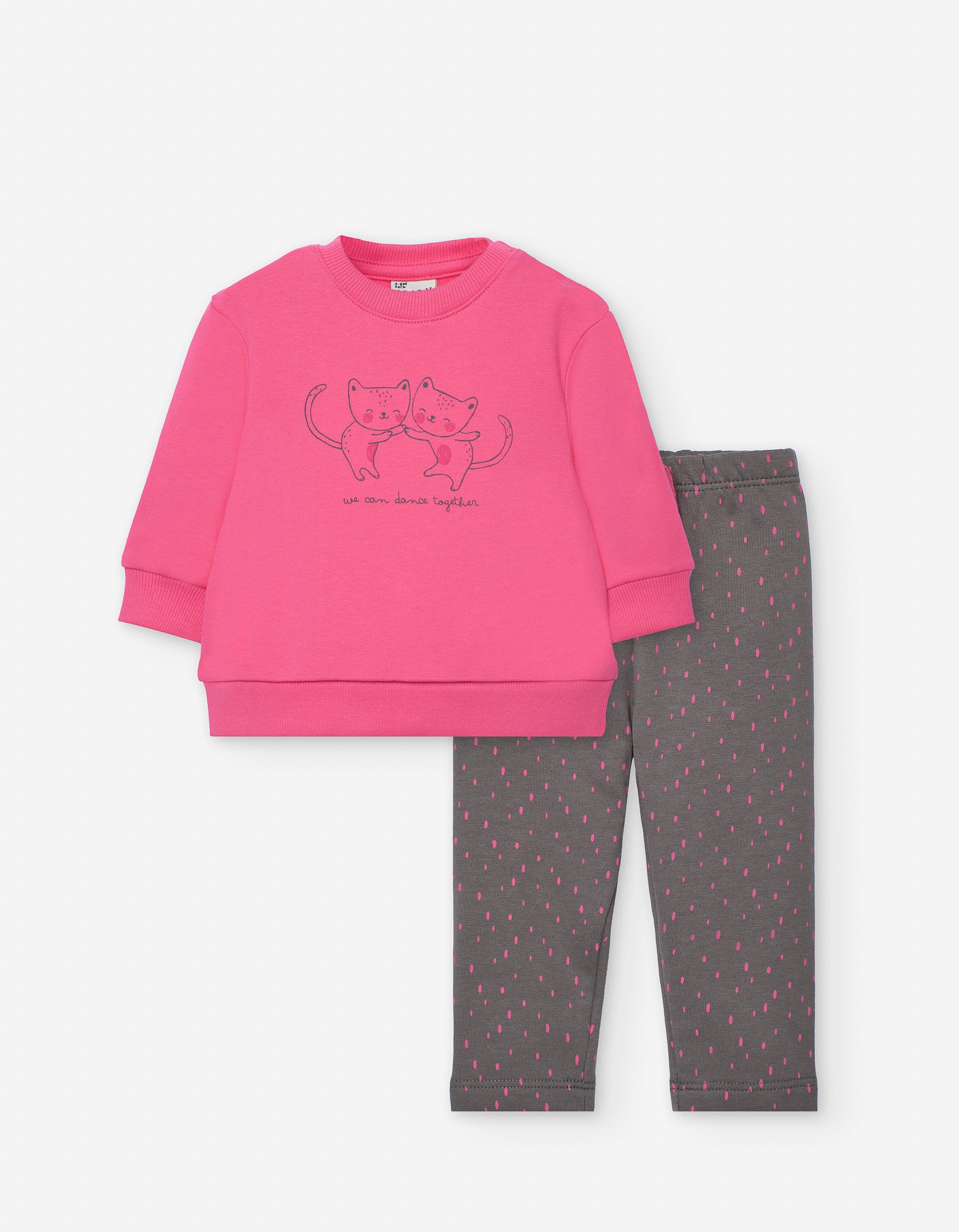Brushed sweatshirt with print + leggings set for baby girls, pink/grey