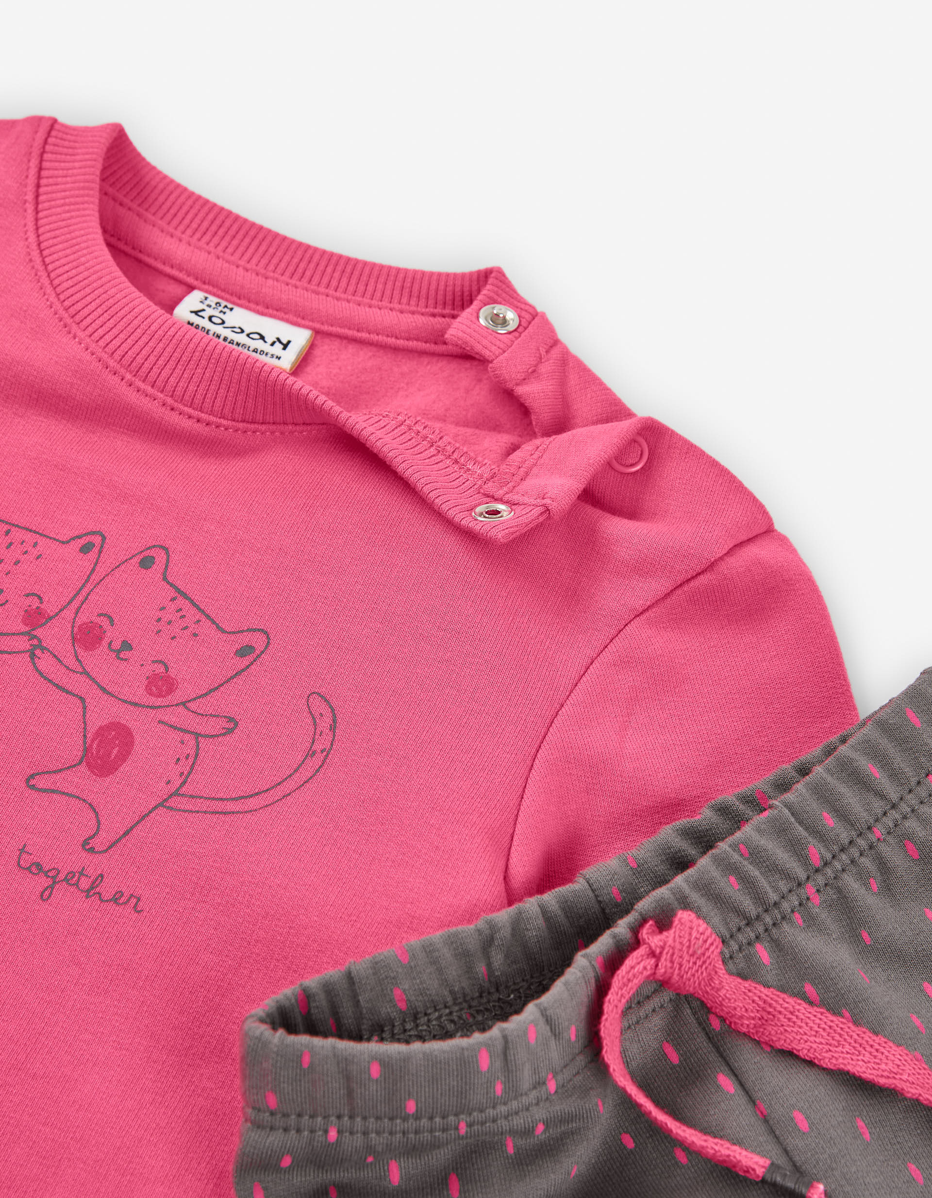 Brushed sweatshirt with print + leggings set for baby girls, pink/grey