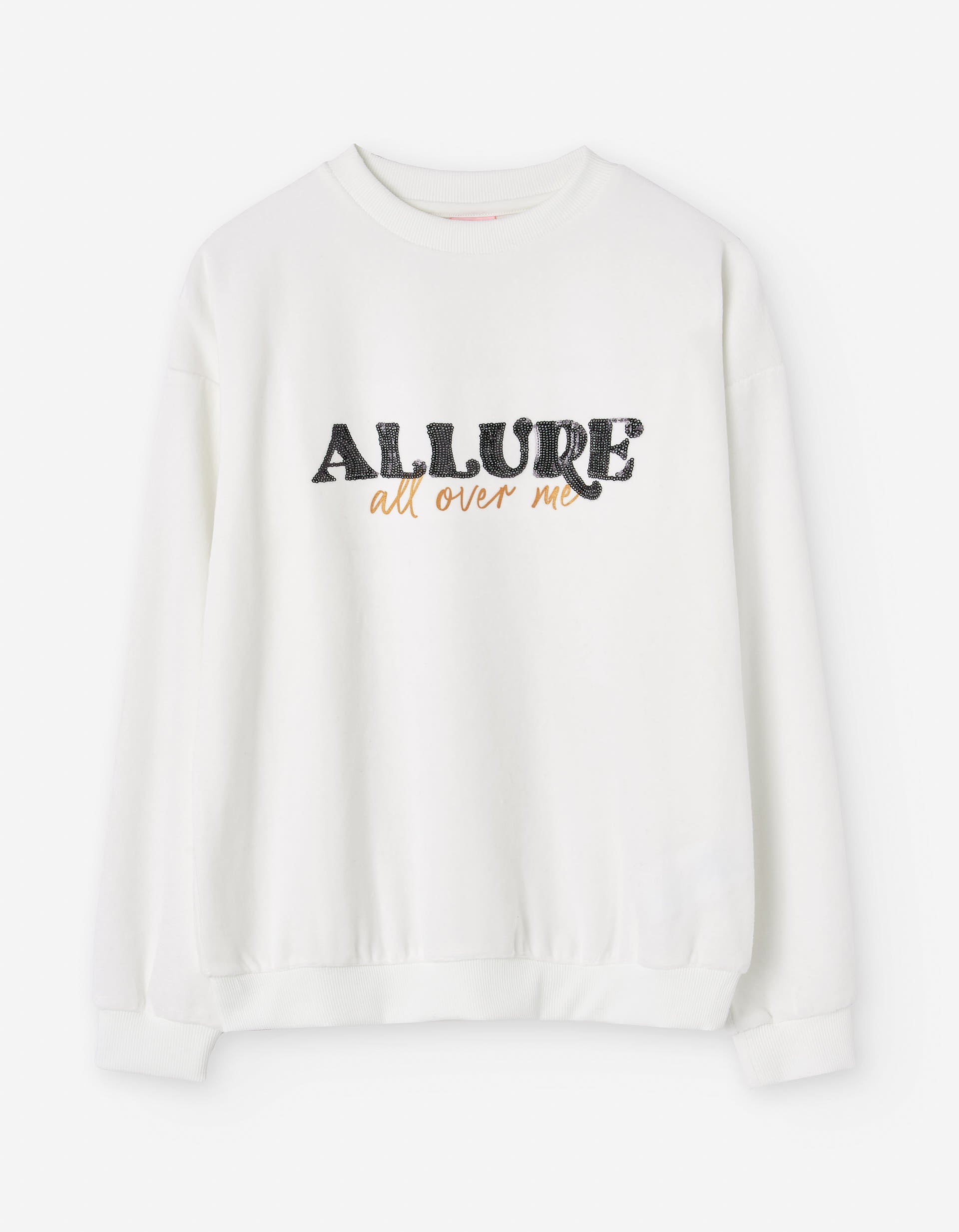 Velvet sweatshirt with print and sequins for girls, white