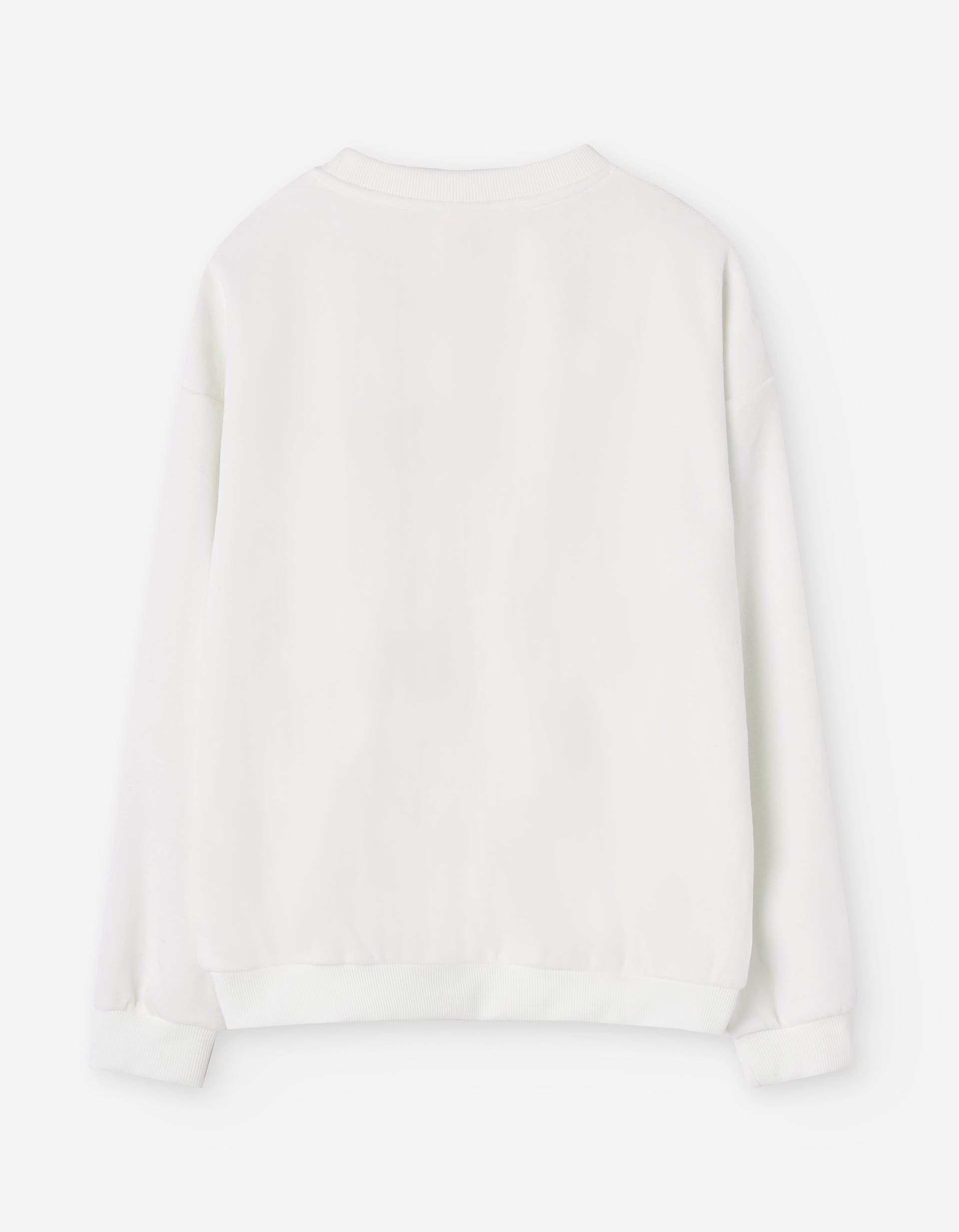 Velvet sweatshirt with print and sequins for girls, white