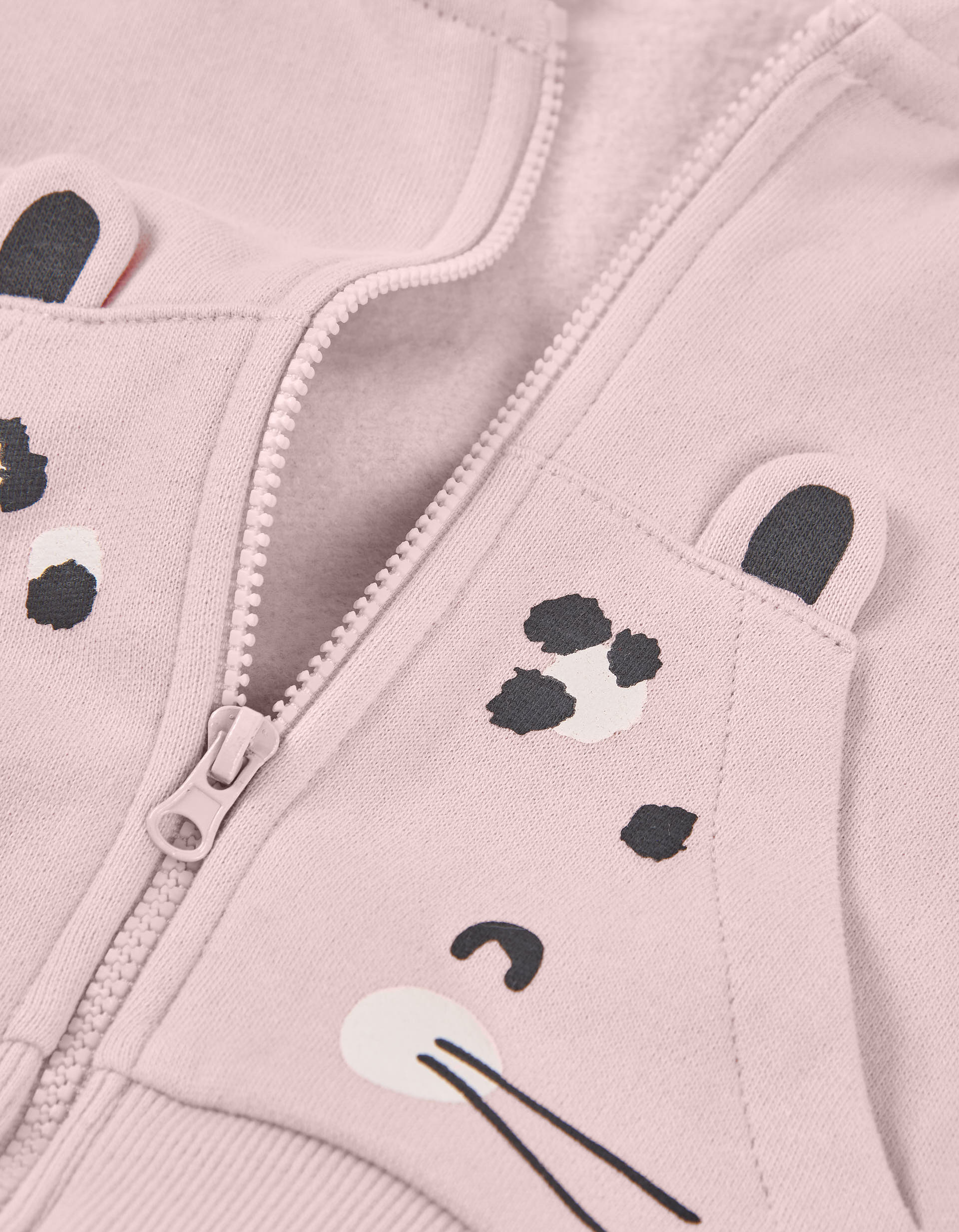 Brushed hooded jacket with cat print for baby girls, pink