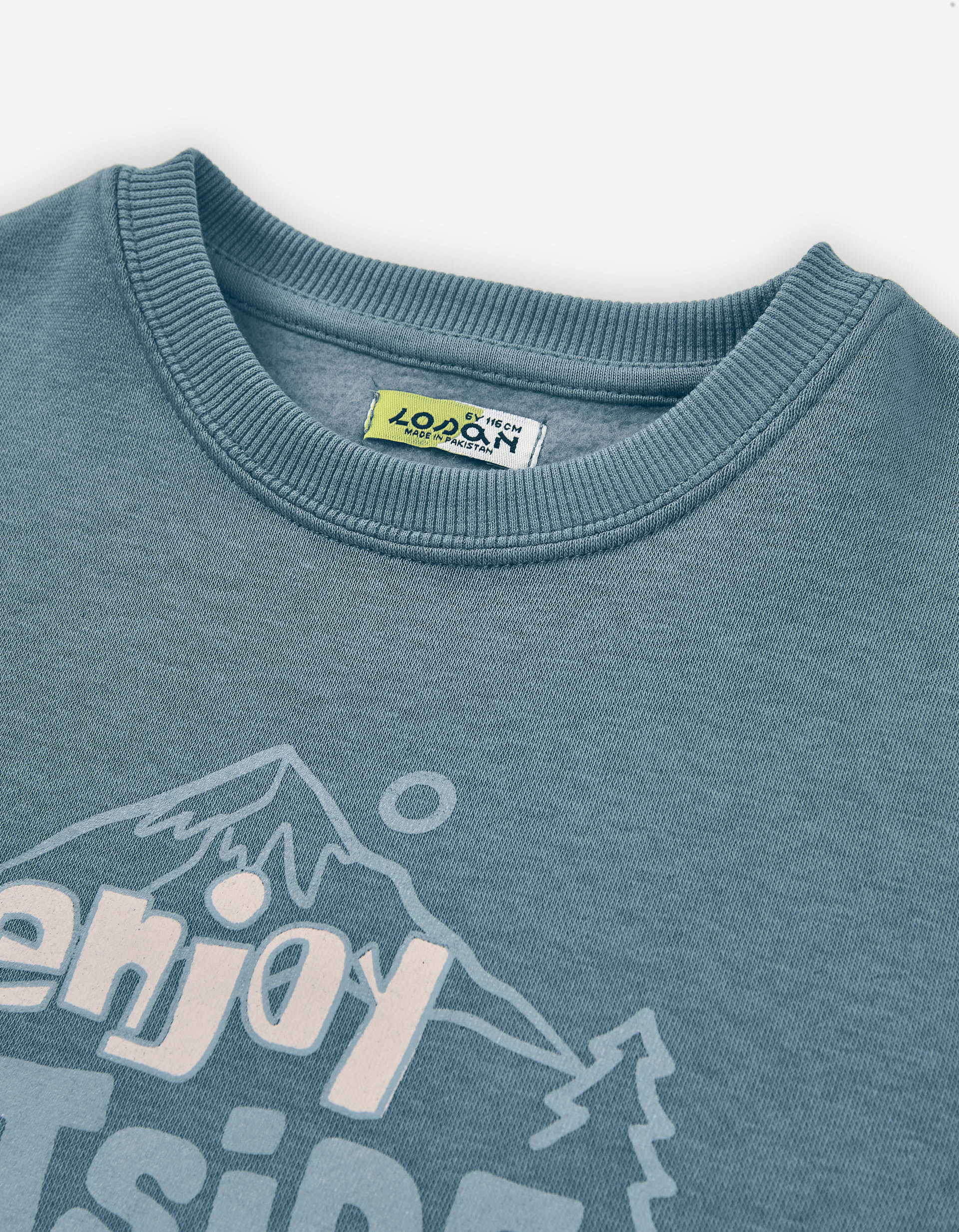 Sweat de algodão cardado com estampado Enjoy Outside para menino, azul