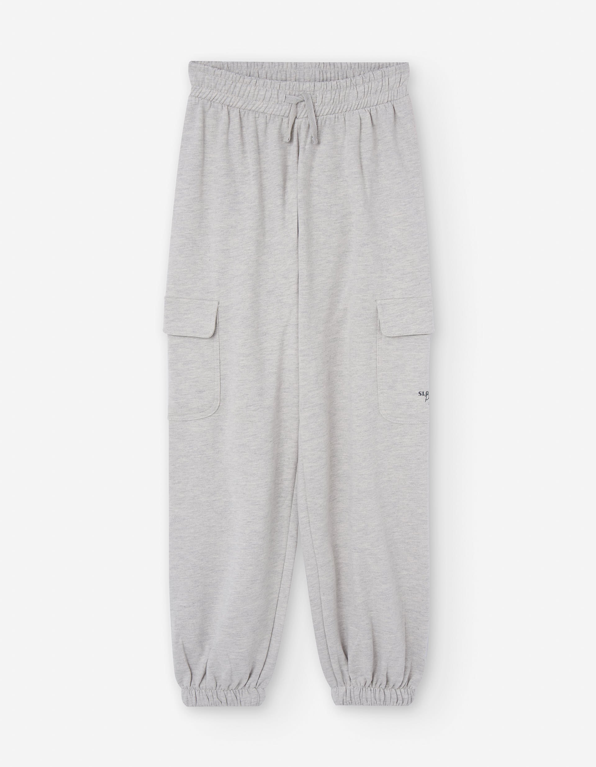 Brushed joggers with cargo pockets and print for girls, light grey