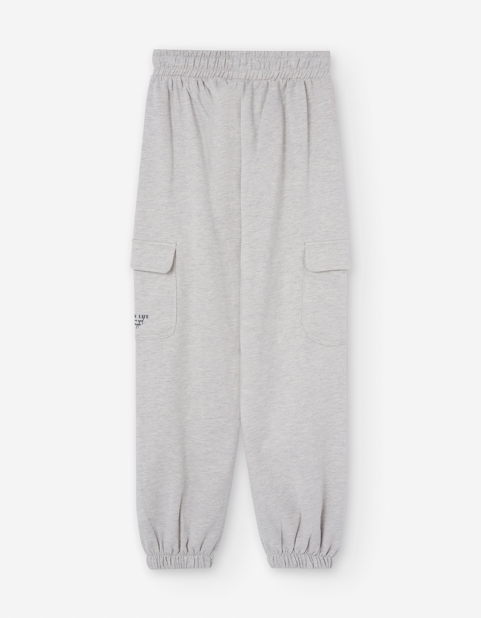 Brushed joggers with cargo pockets and print for girls, light grey