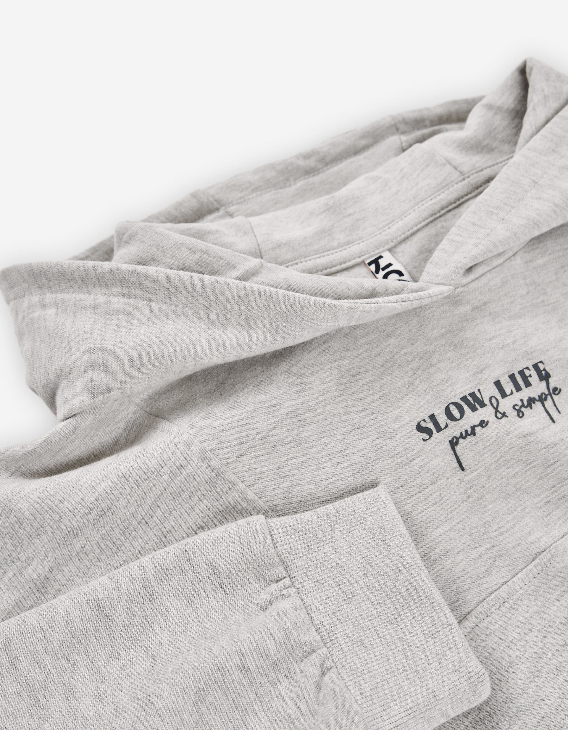 Sweat en coton peigné à capuche Slow Life pour fille, gris clair