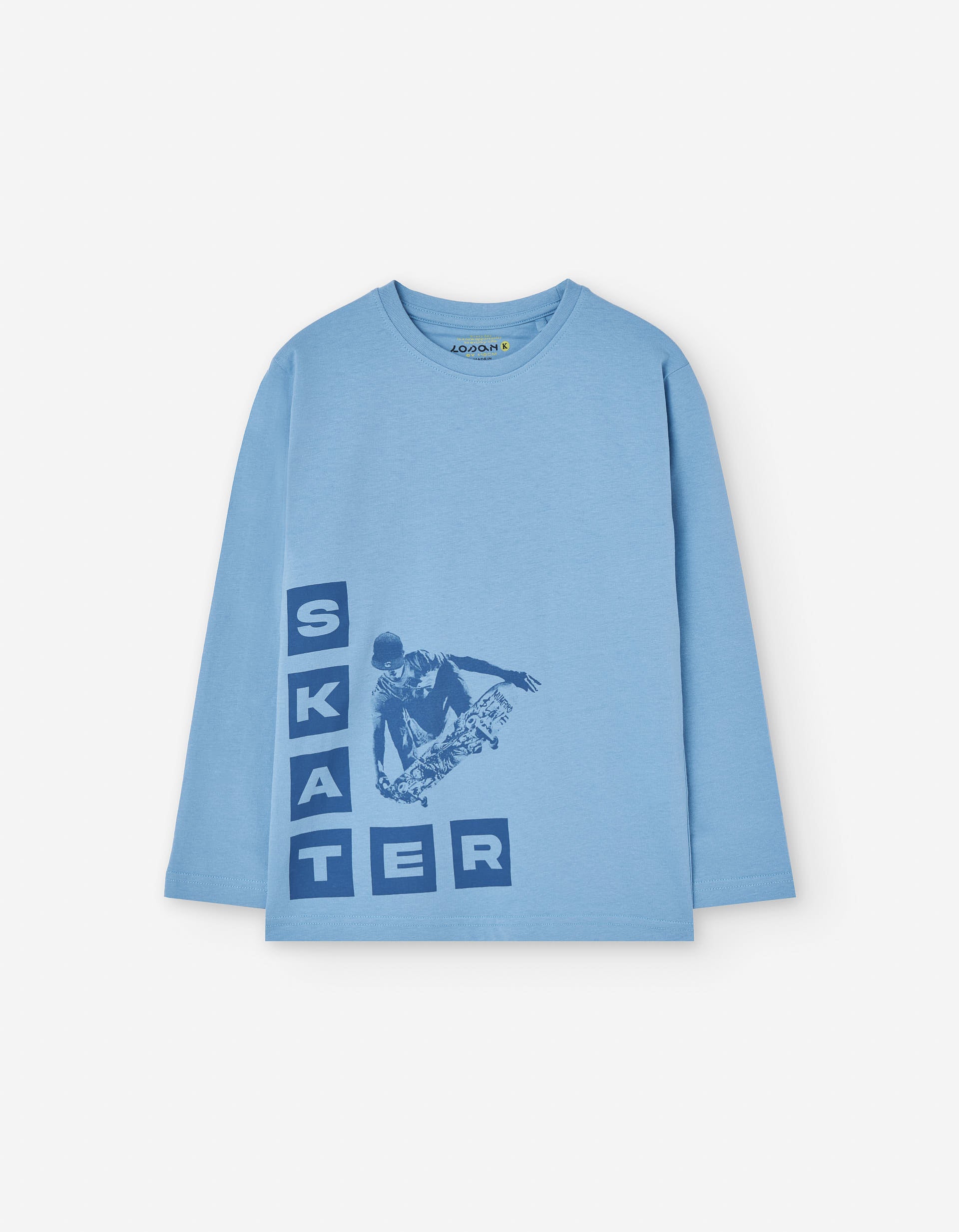Long sleeve cotton T-shirt with skater print for boys, light blue