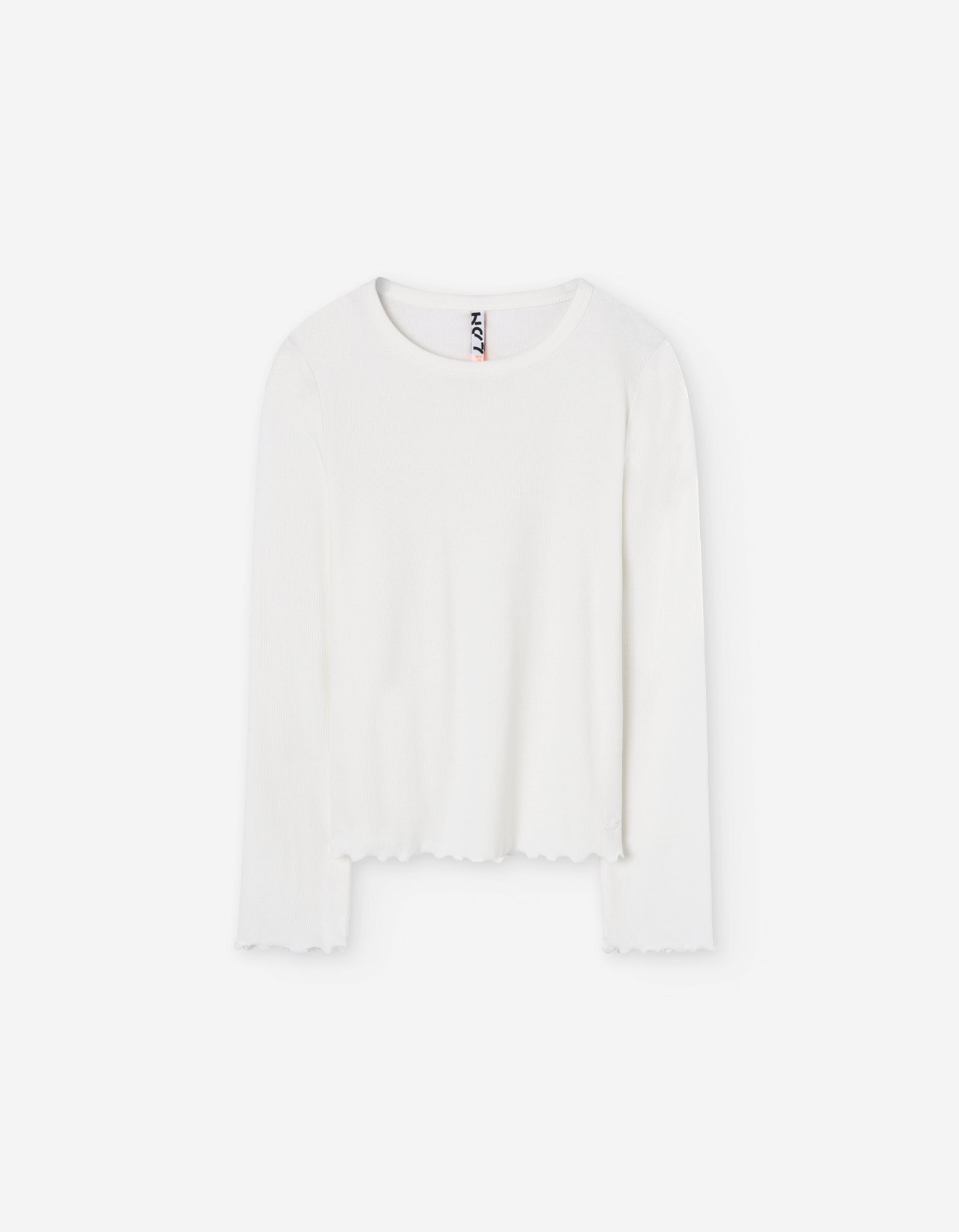 Long sleeve ribbed T-shirt with wavy ends for girls, white