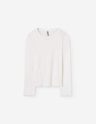 T-shirt canelada com extremidades onduladas para menina, branco