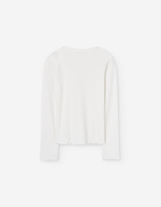 T-shirt canelada com extremidades onduladas para menina, branco