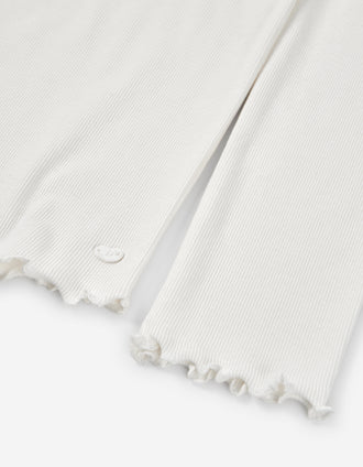 T-shirt canelada com extremidades onduladas para menina, branco