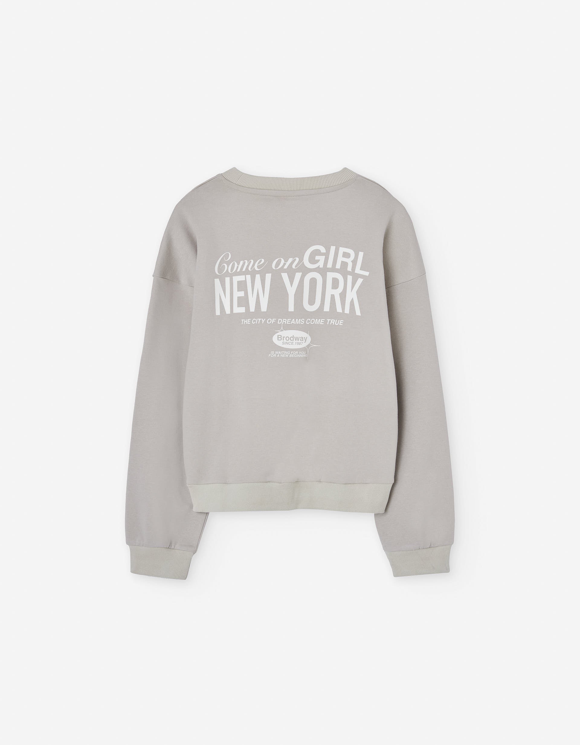 Brushed sweatshirt with New York print for girls, beige
