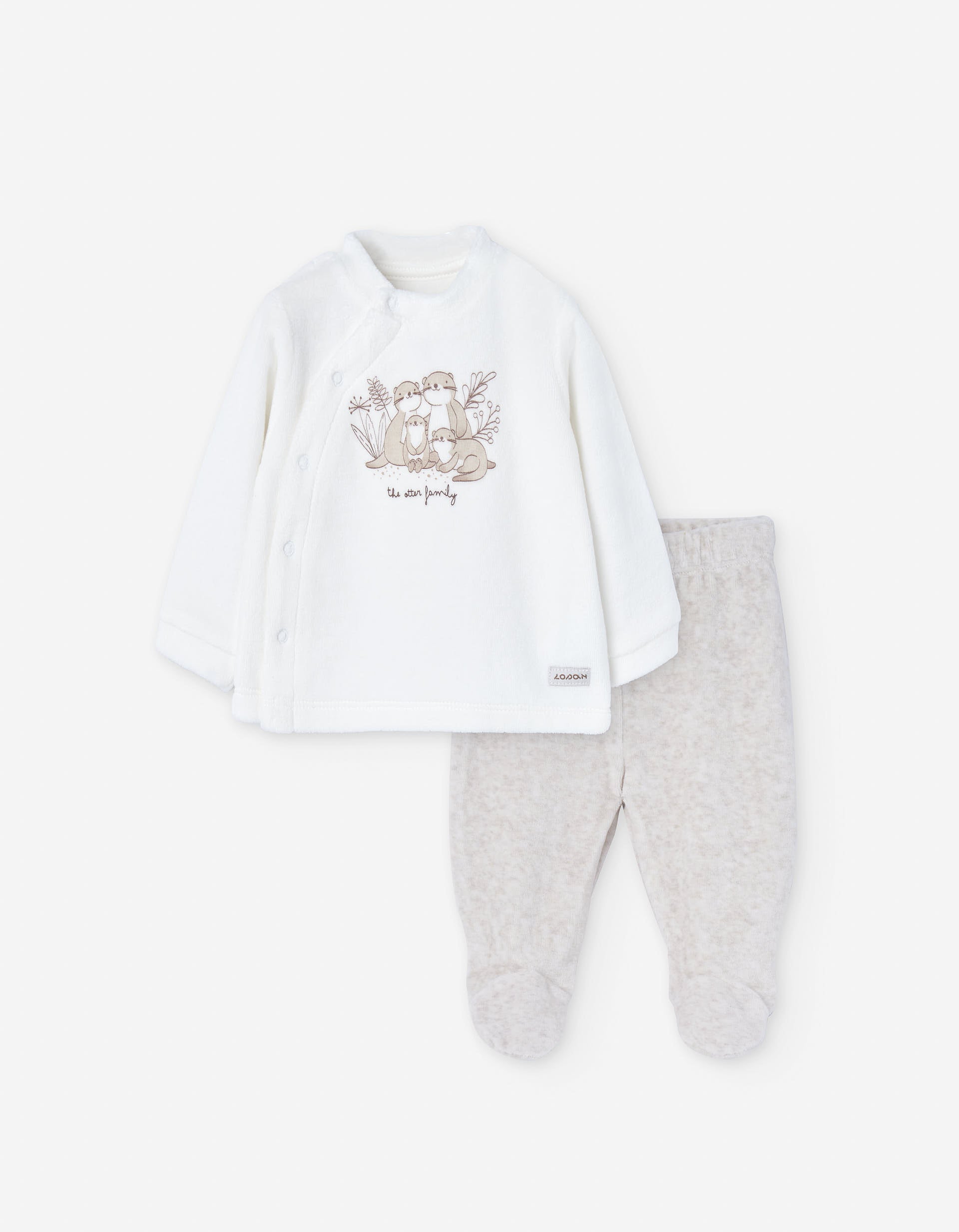 Recycled cotton sweat + trousers for newborn boys, white/beige