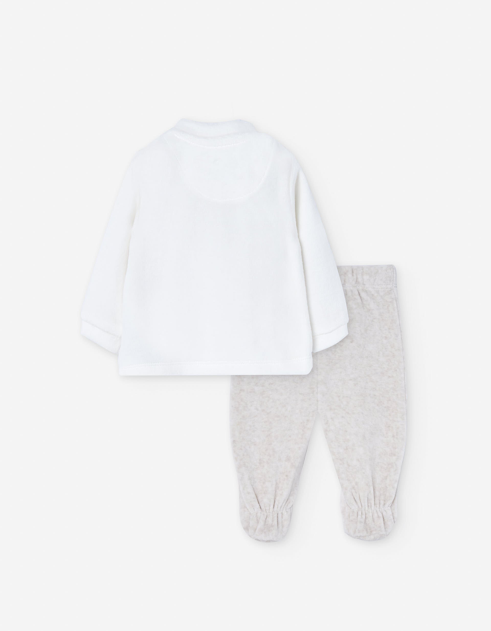 Recycled cotton sweat + trousers for newborn boys, white/beige
