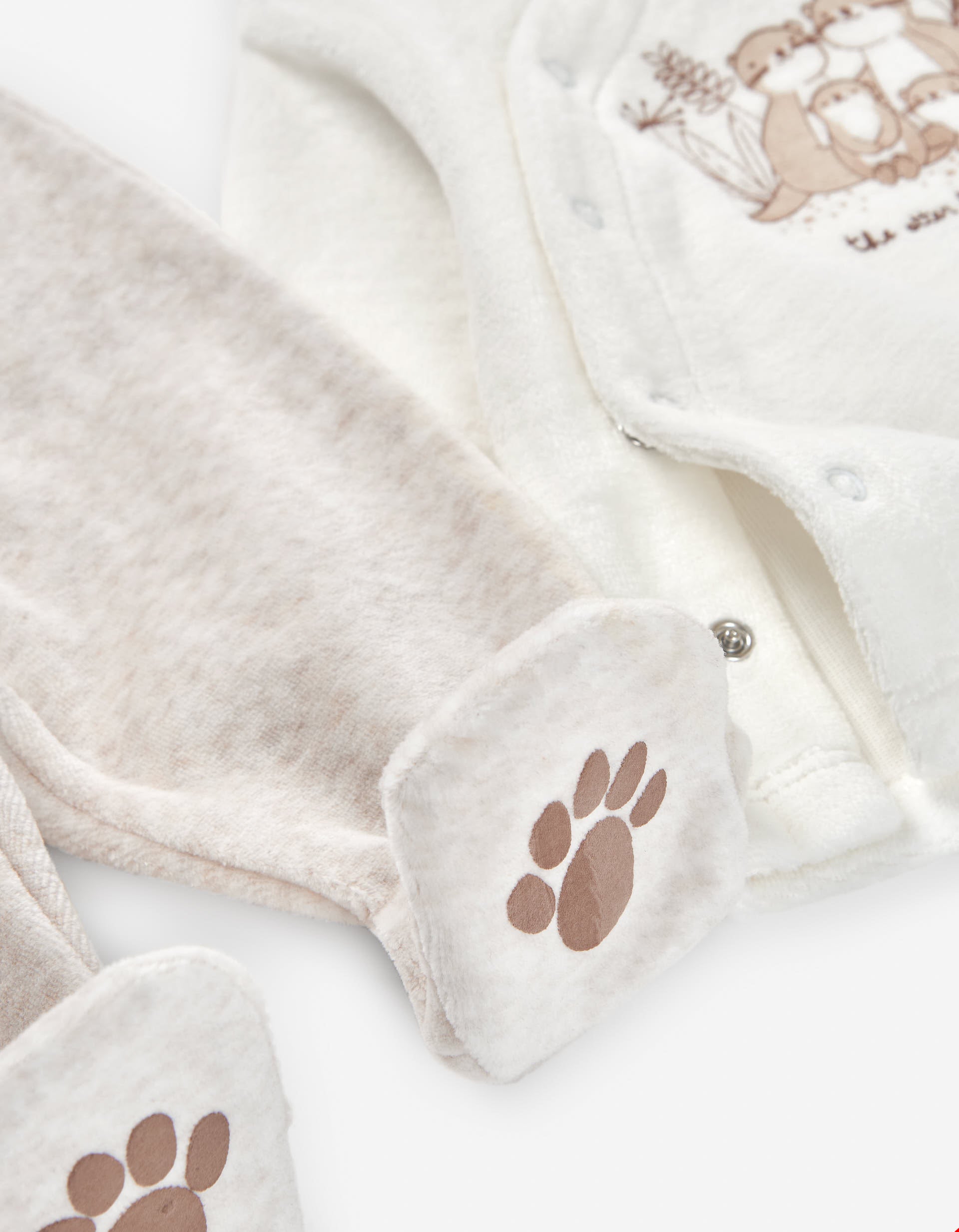 Recycled cotton sweat + trousers for newborn boys, white/beige