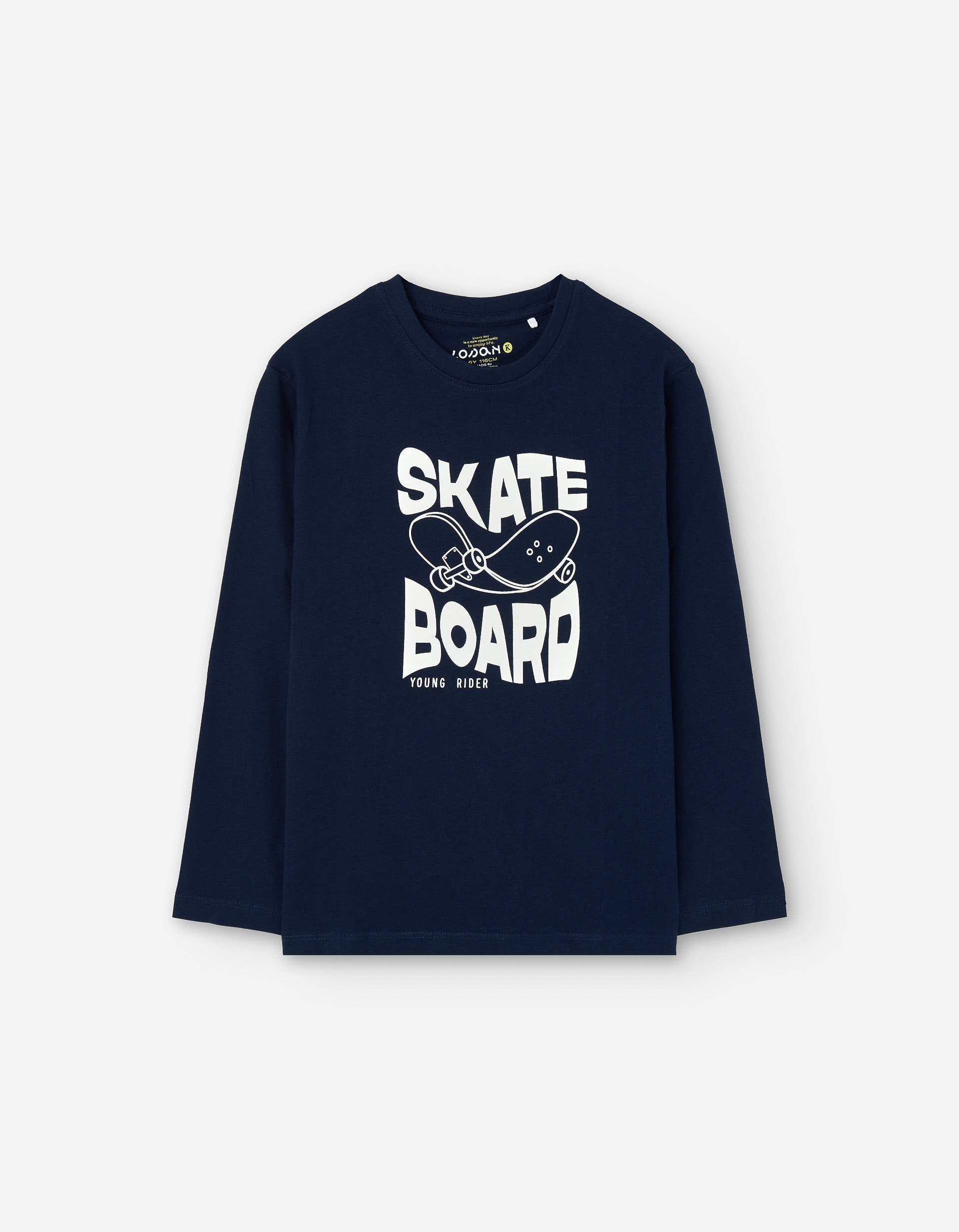 Long sleeve cotton T-shirt with skateboard print for boys, dark blue
