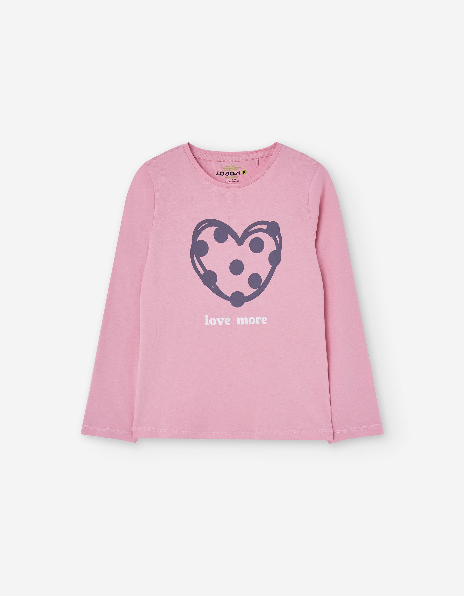 T-shirt de algodão com estampado de coração para menina, rosa/roxo