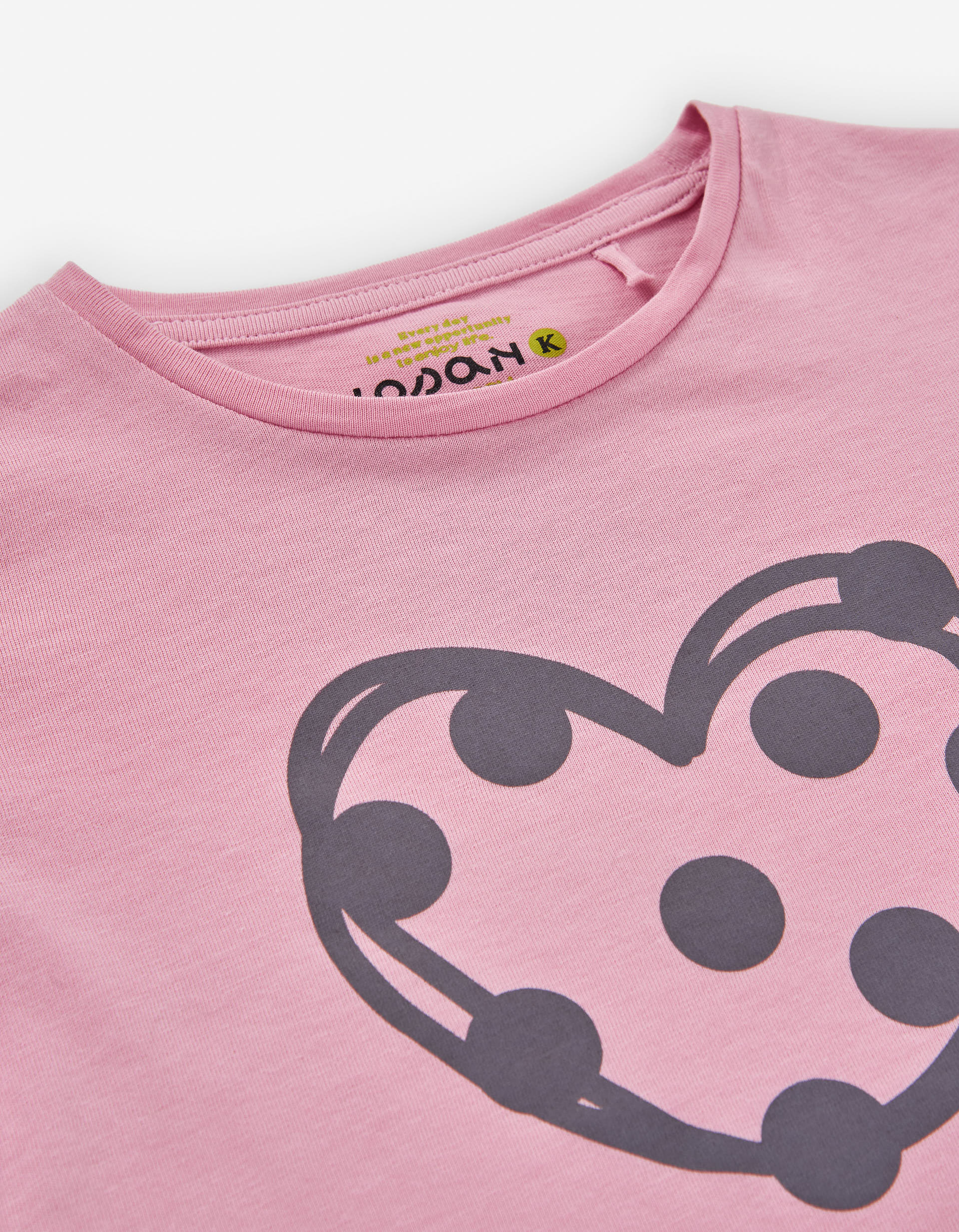 T-shirt de algodão com estampado de coração para menina, rosa/roxo