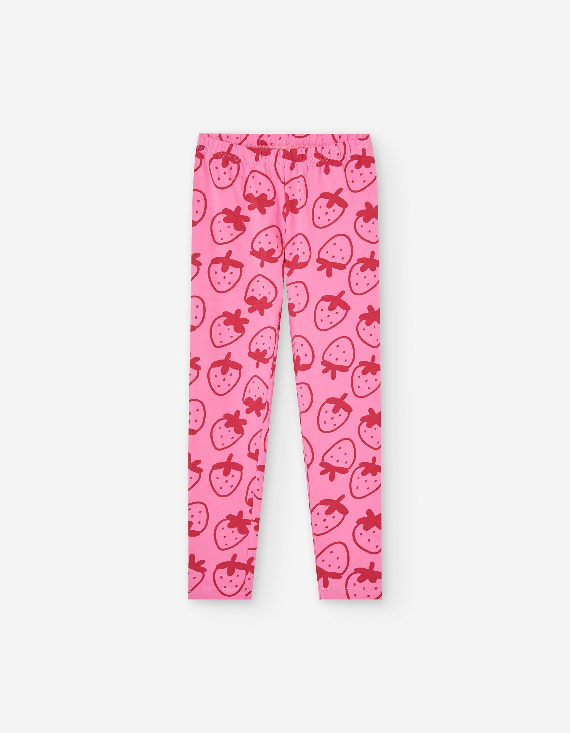 Cotton leggings with strawberry print for girls, pink