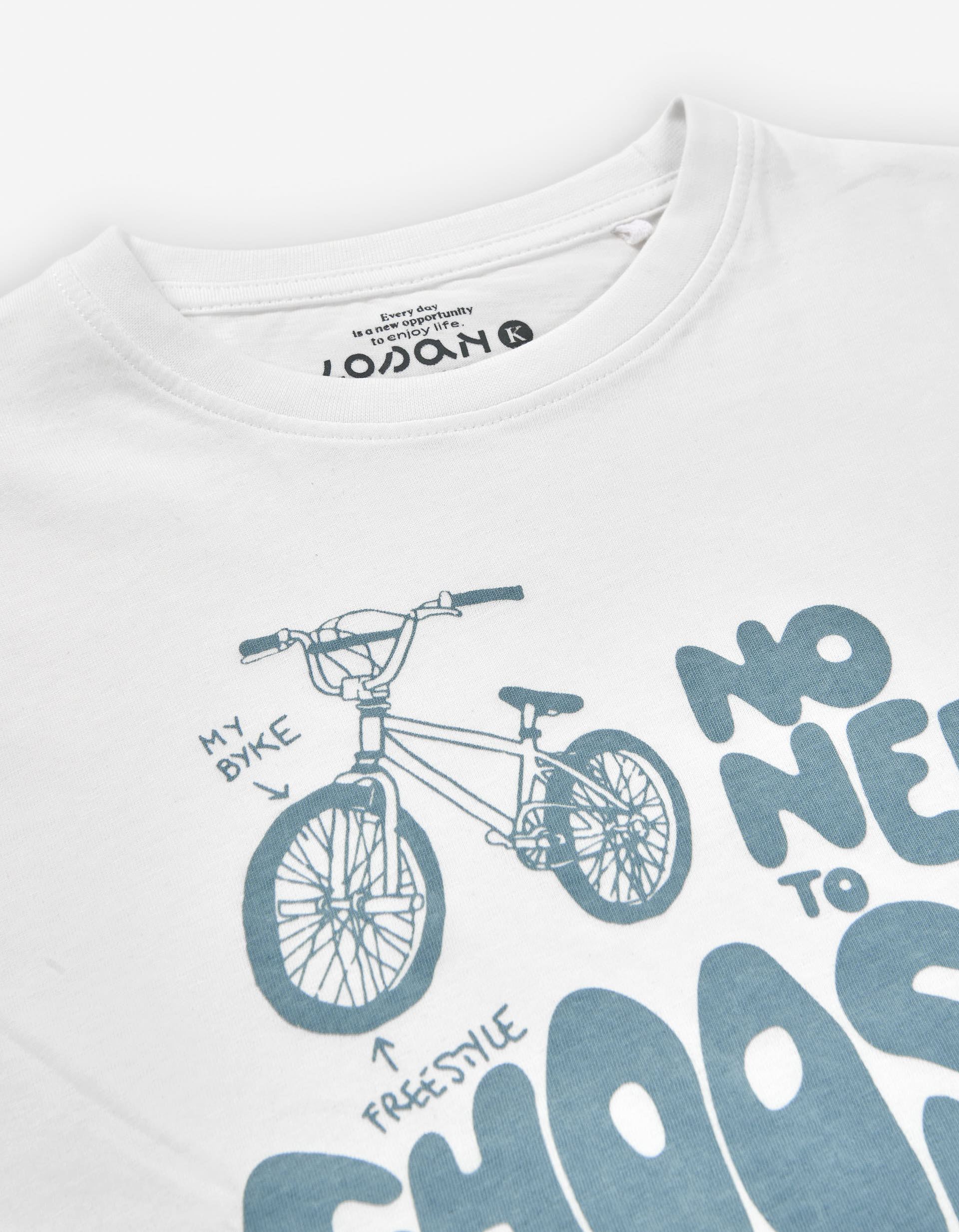 Long sleeve cotton T-shirt with bike print for boys, white/blue