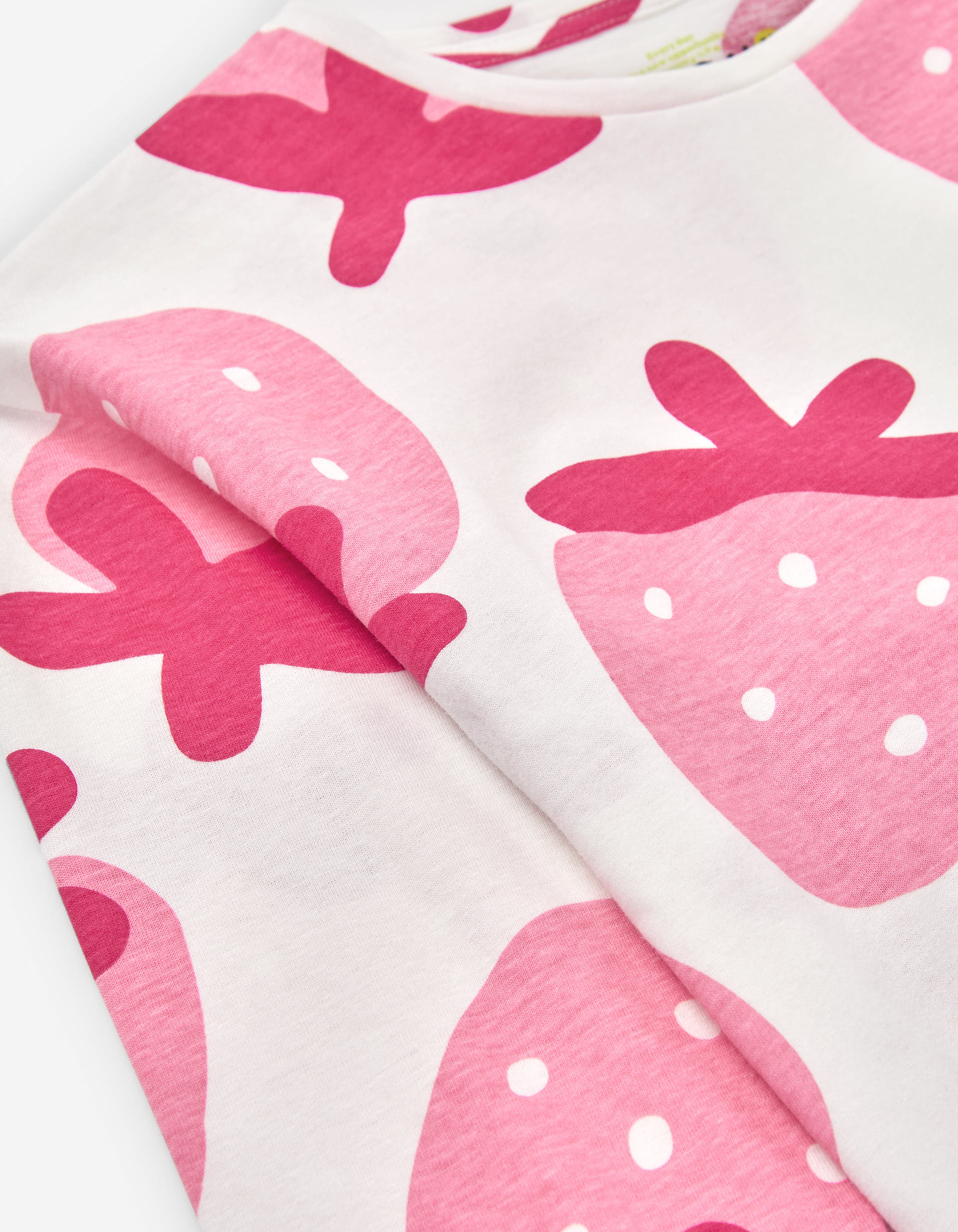 Long sleeve cotton T-shirt with strawberry motif for girls, white/pink