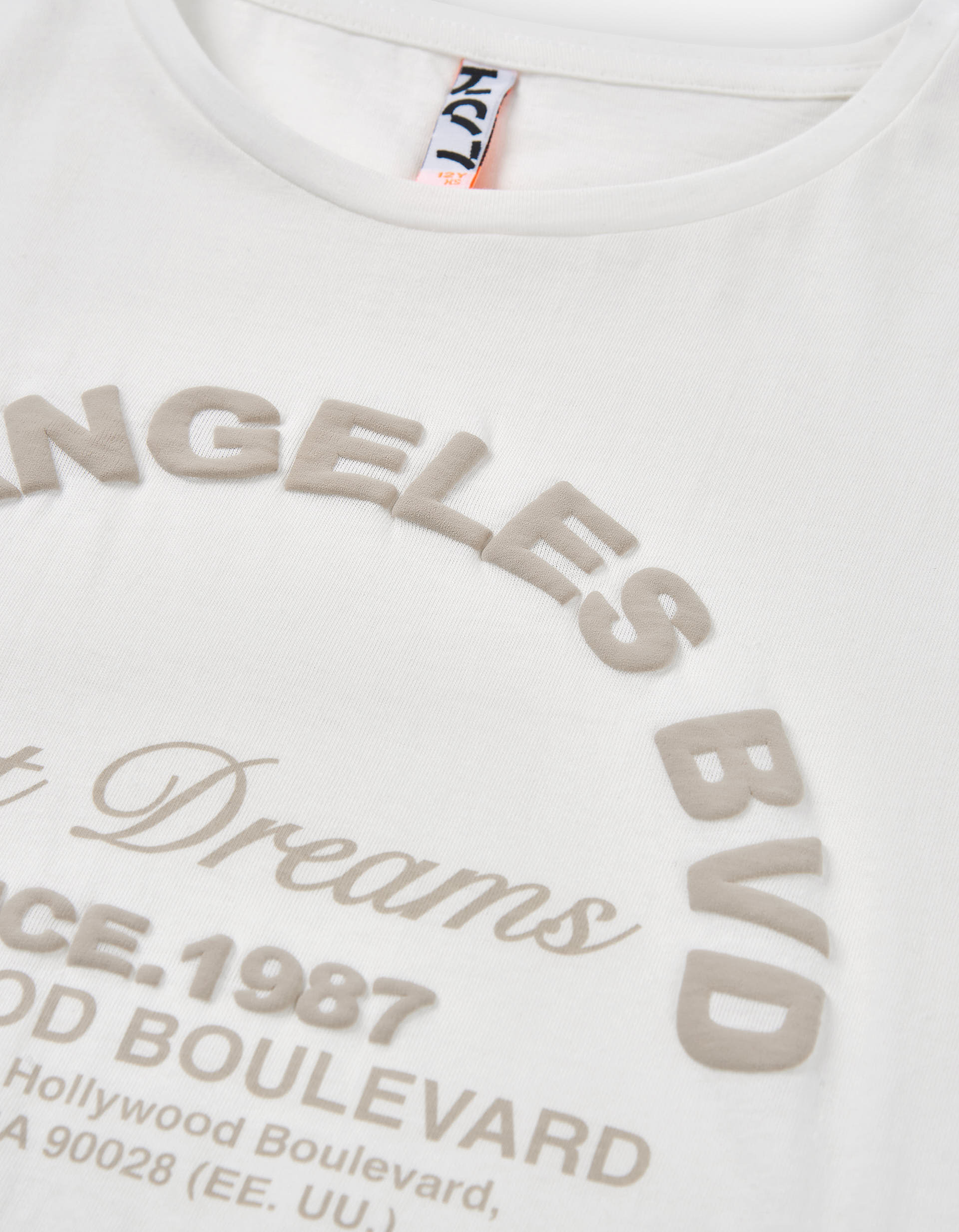 T-shirt de algodão com estampado de Los Angeles para menina, branco