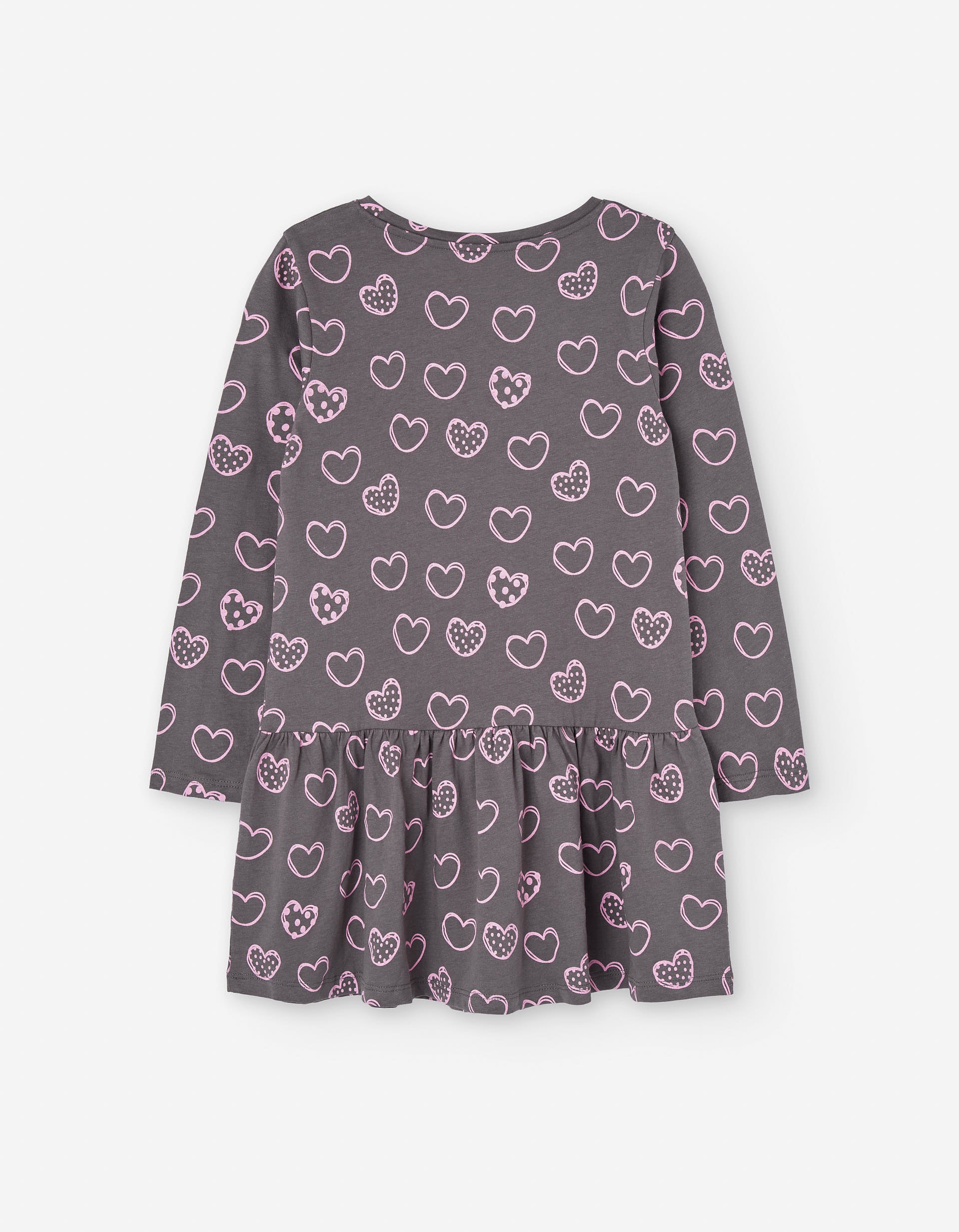 Vestido de algodão com motivo de corações para menina, cinza/rosa