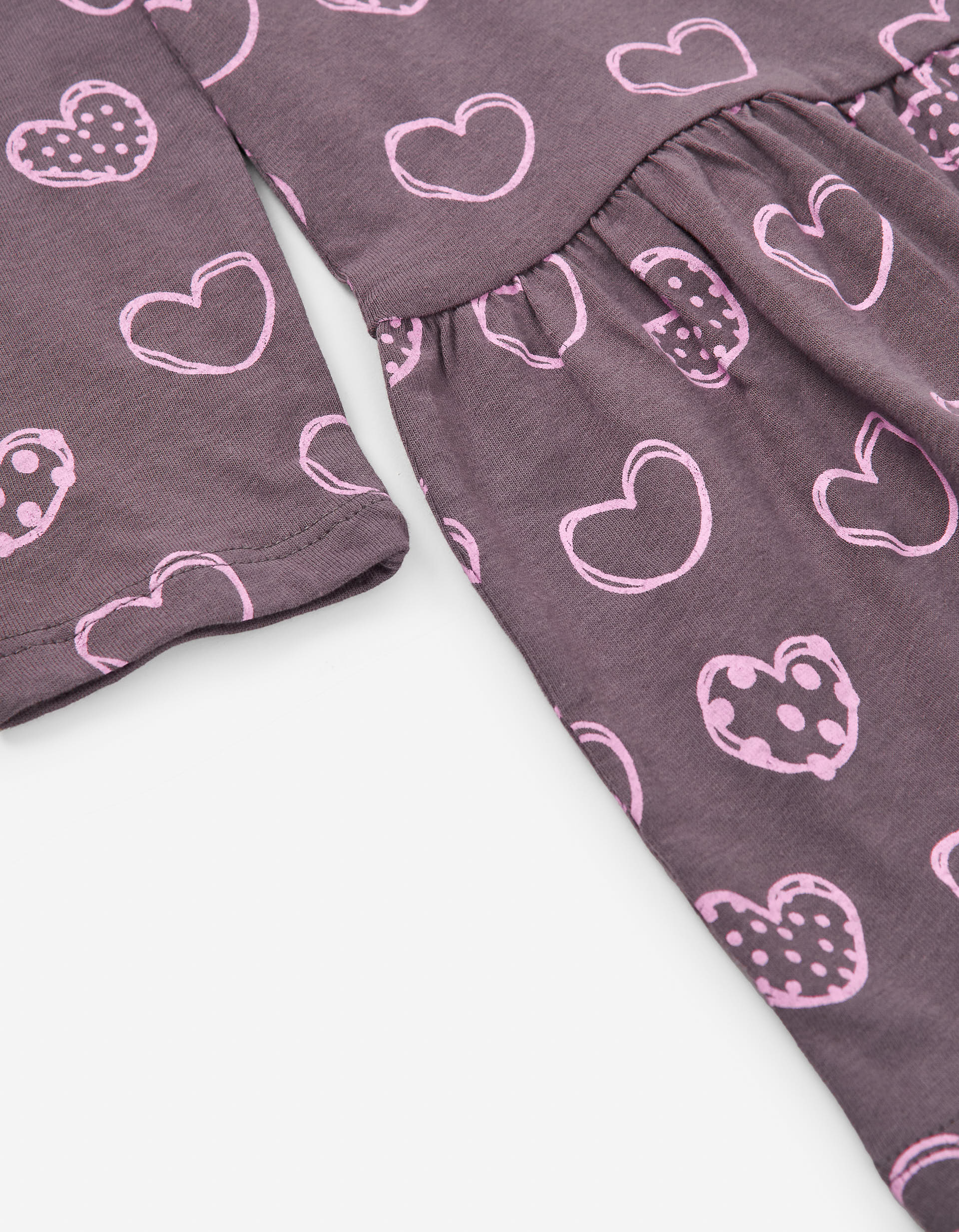 Vestido de algodão com motivo de corações para menina, cinza/rosa