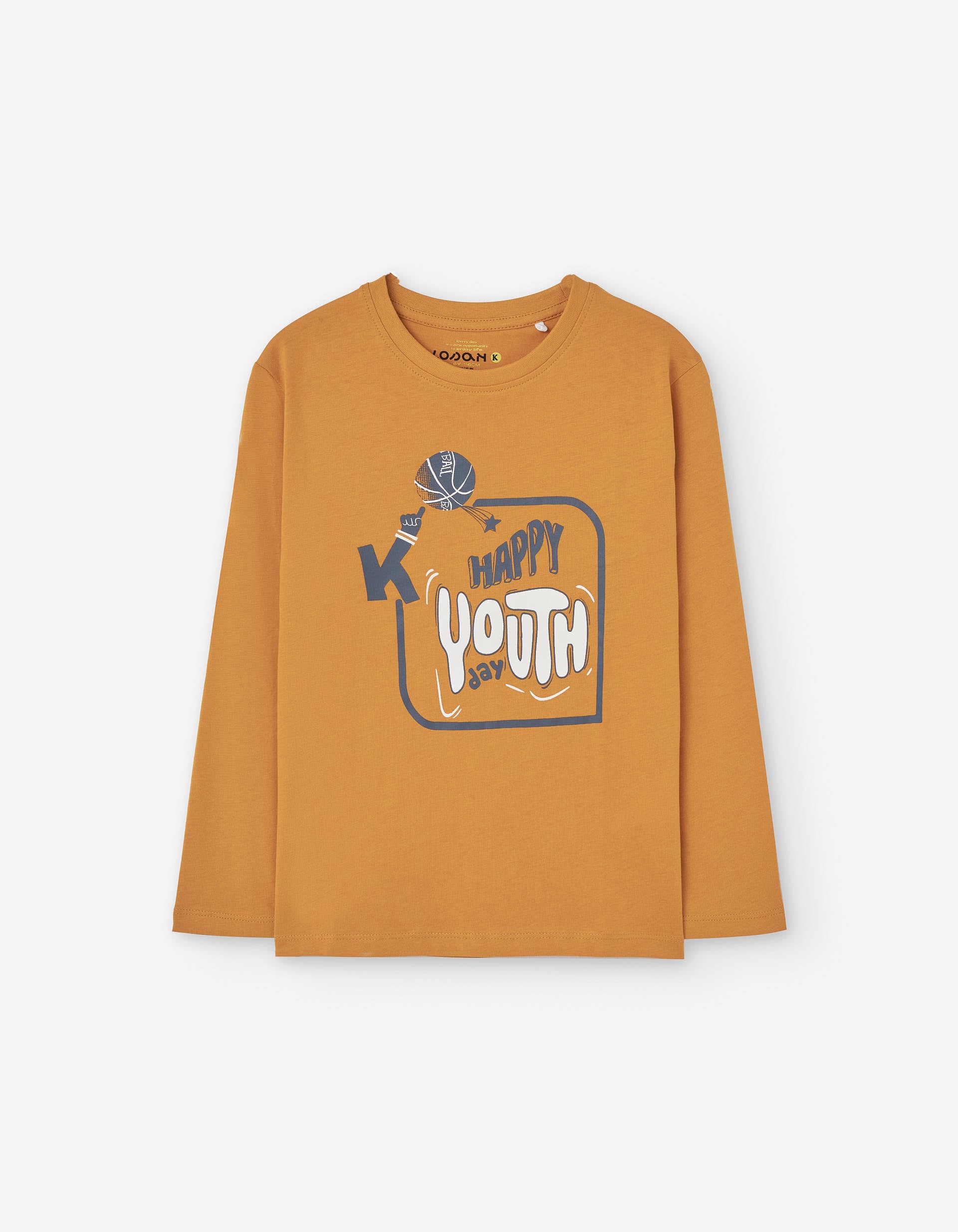 Long sleeve cotton T-shirt with Happy Youth Day print for boys, yellow