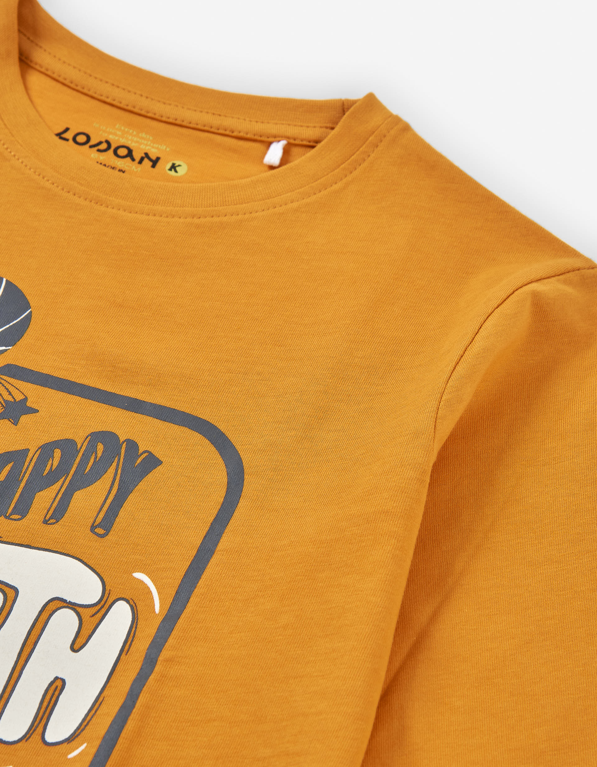 Long sleeve cotton T-shirt with Happy Youth Day print for boys, yellow