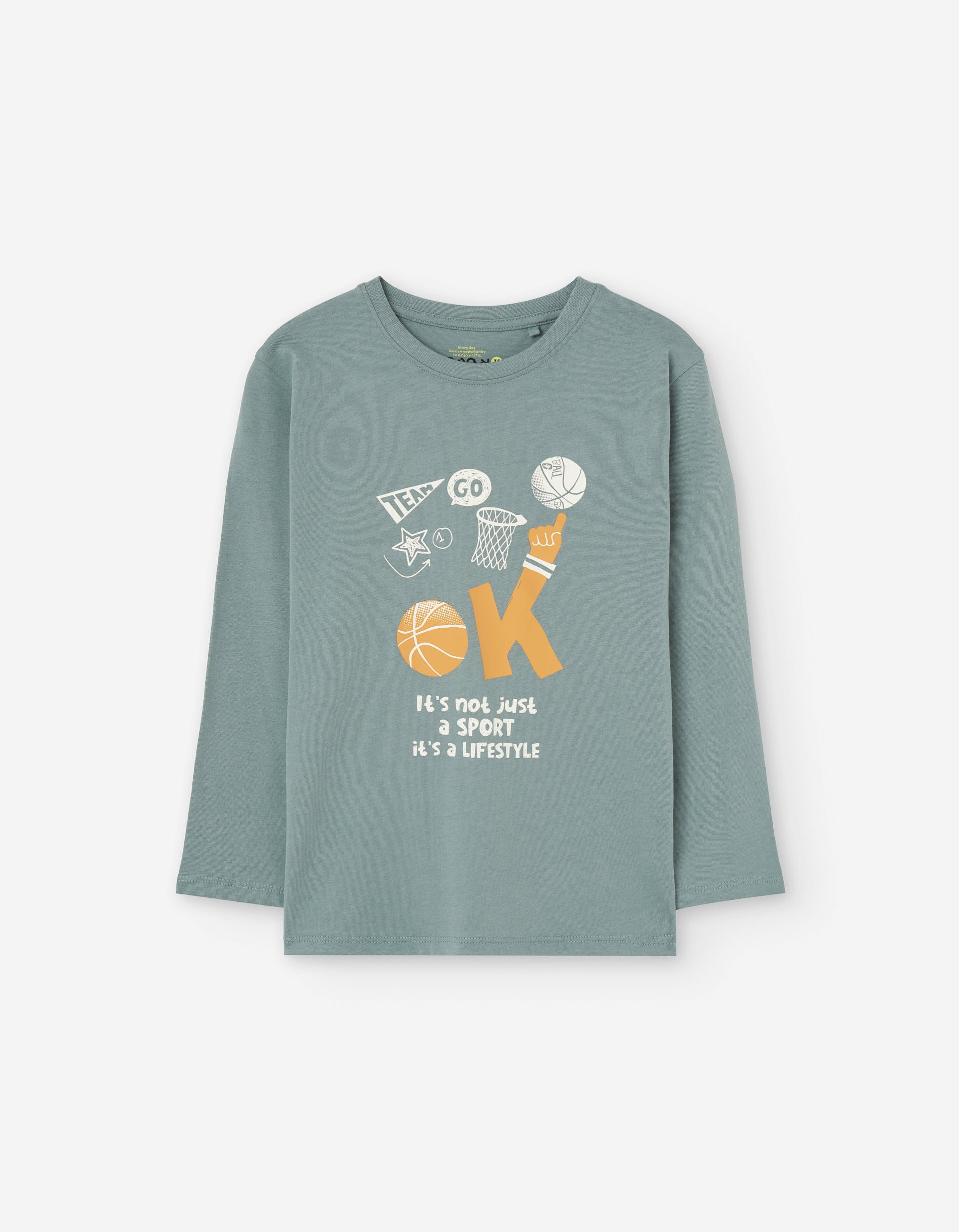 Long sleeve cotton T-shirt with basketball print for boys, grey