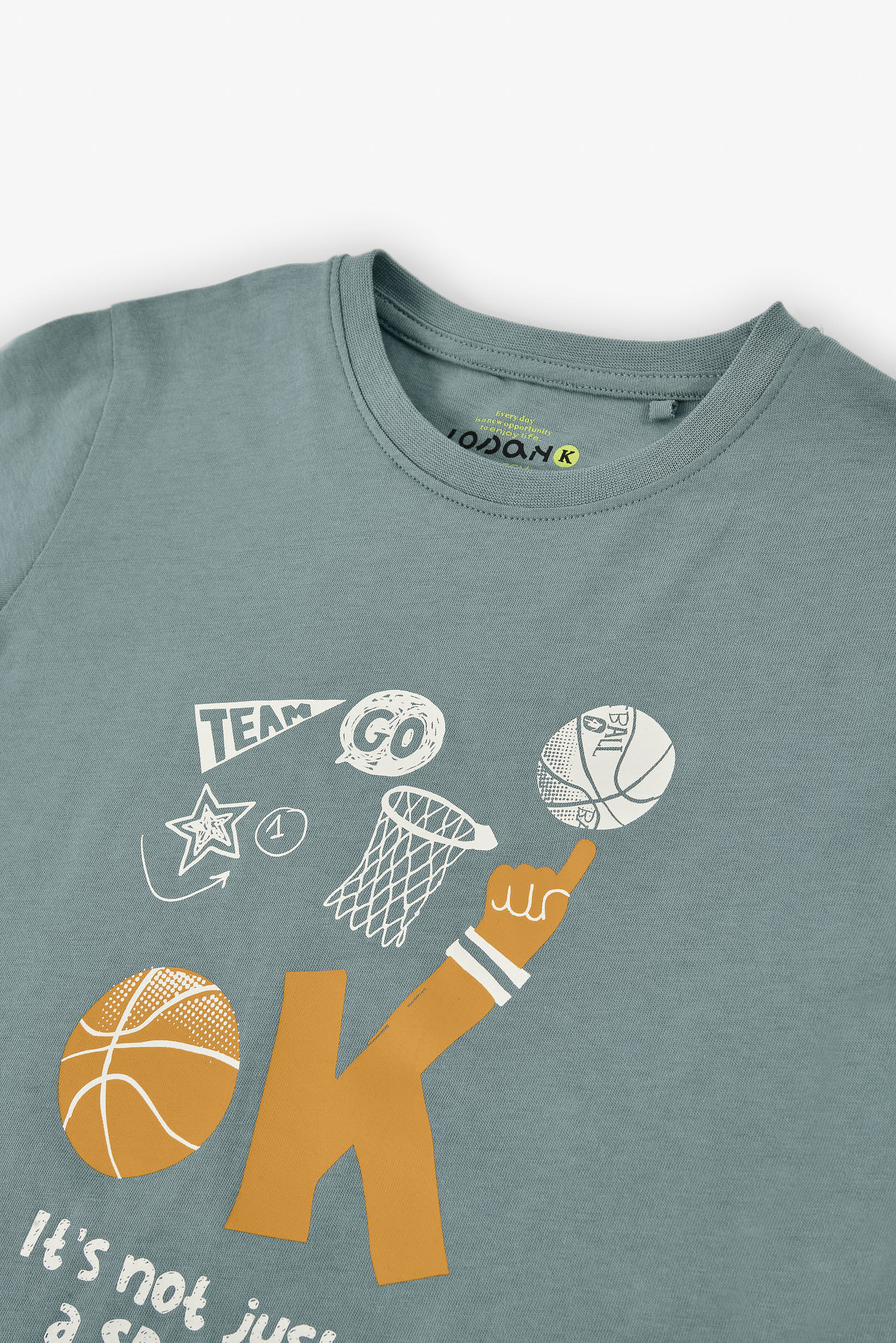 Long sleeve cotton T-shirt with basketball print for boys, grey