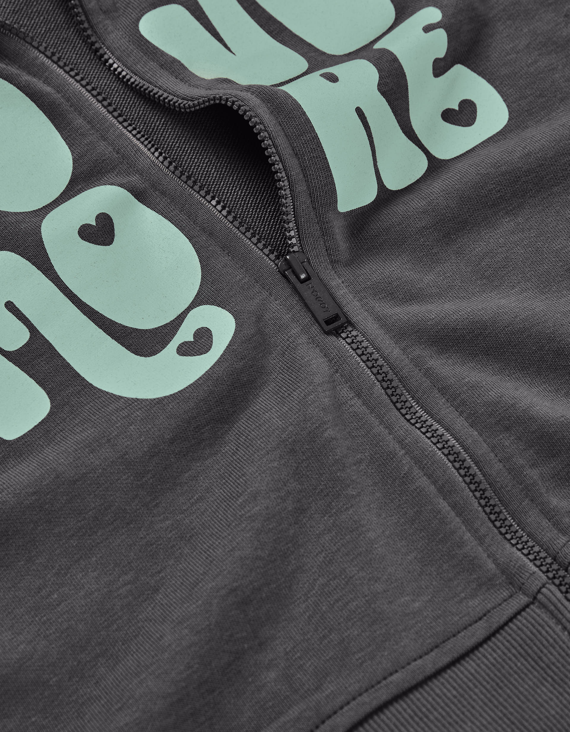 Cotton hooded jacket with Love More print for girls, dark grey