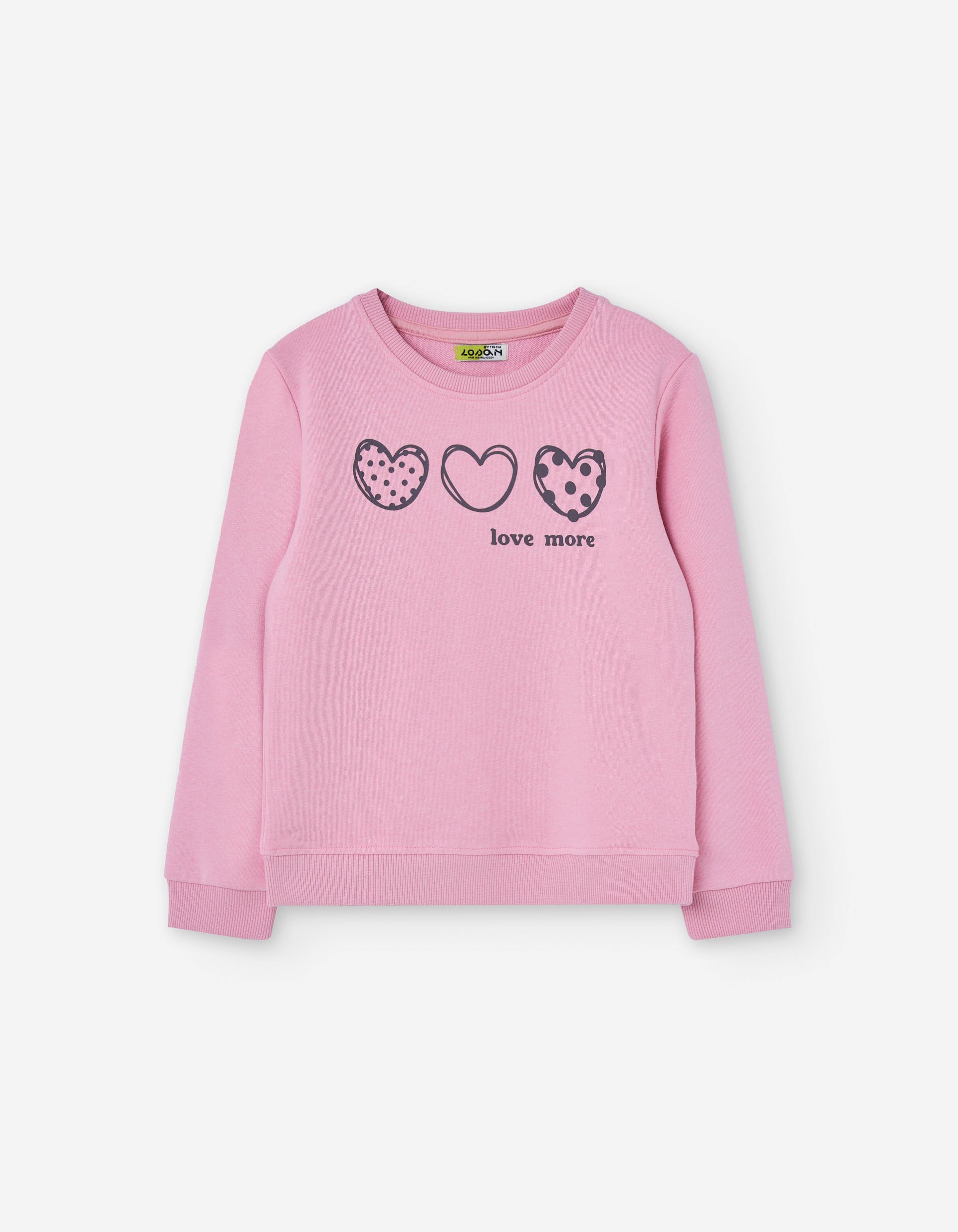 Sweat cardada com estampado de corações para menina, rosa