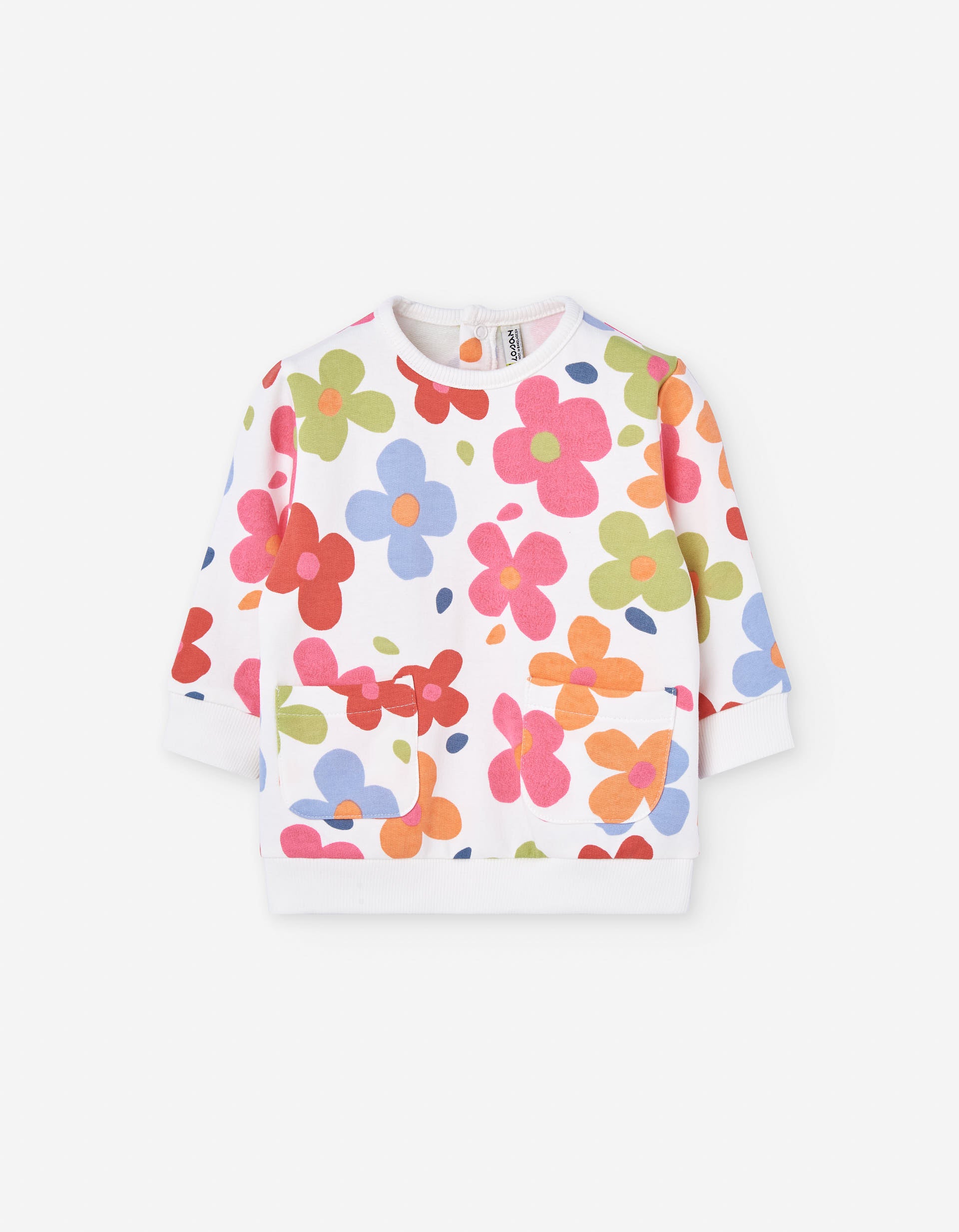 Recycled cotton dress with floral print for baby girls, multicolour