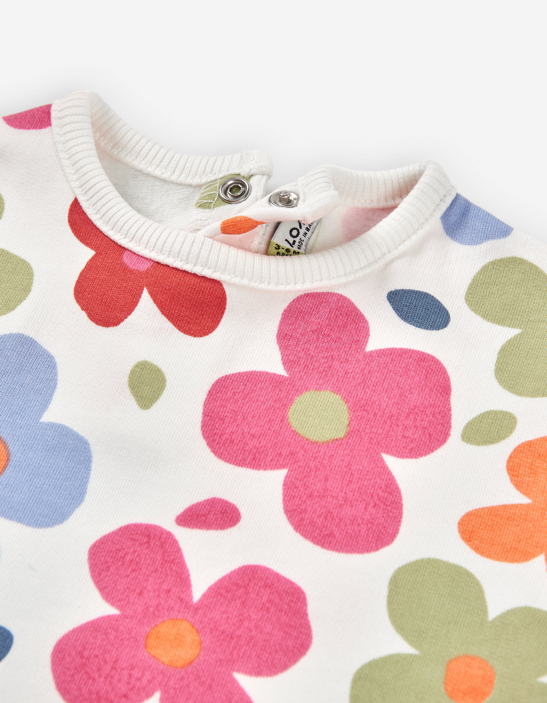 Recycled cotton dress with floral print for baby girls, multicolour