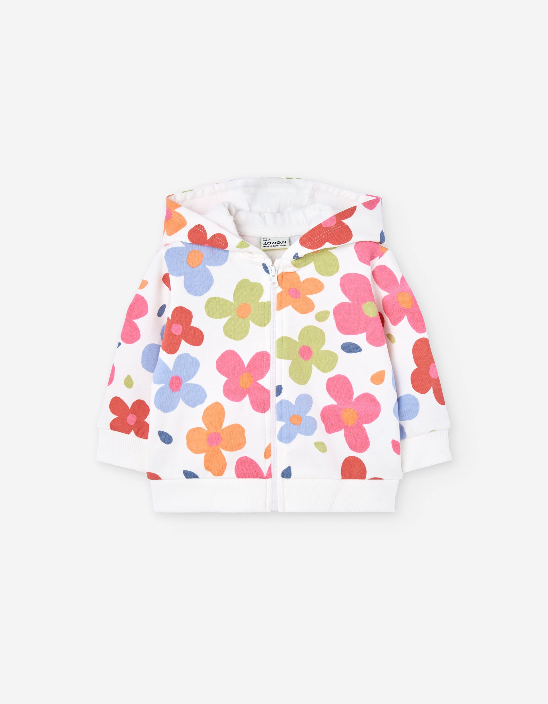 Brushed hooded jacket with floral motif for baby girls, multicolour