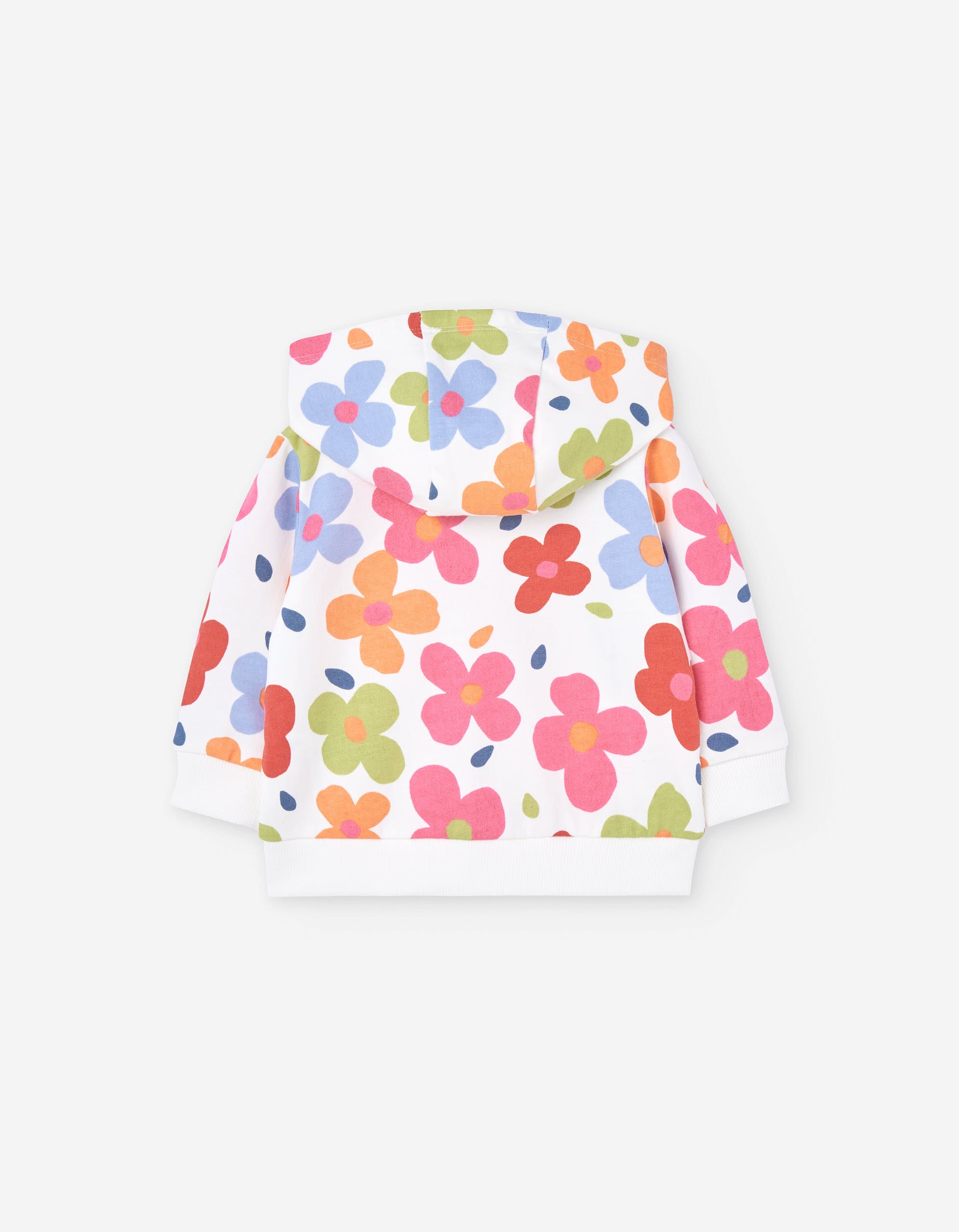 Brushed hooded jacket with floral motif for baby girls, multicolour