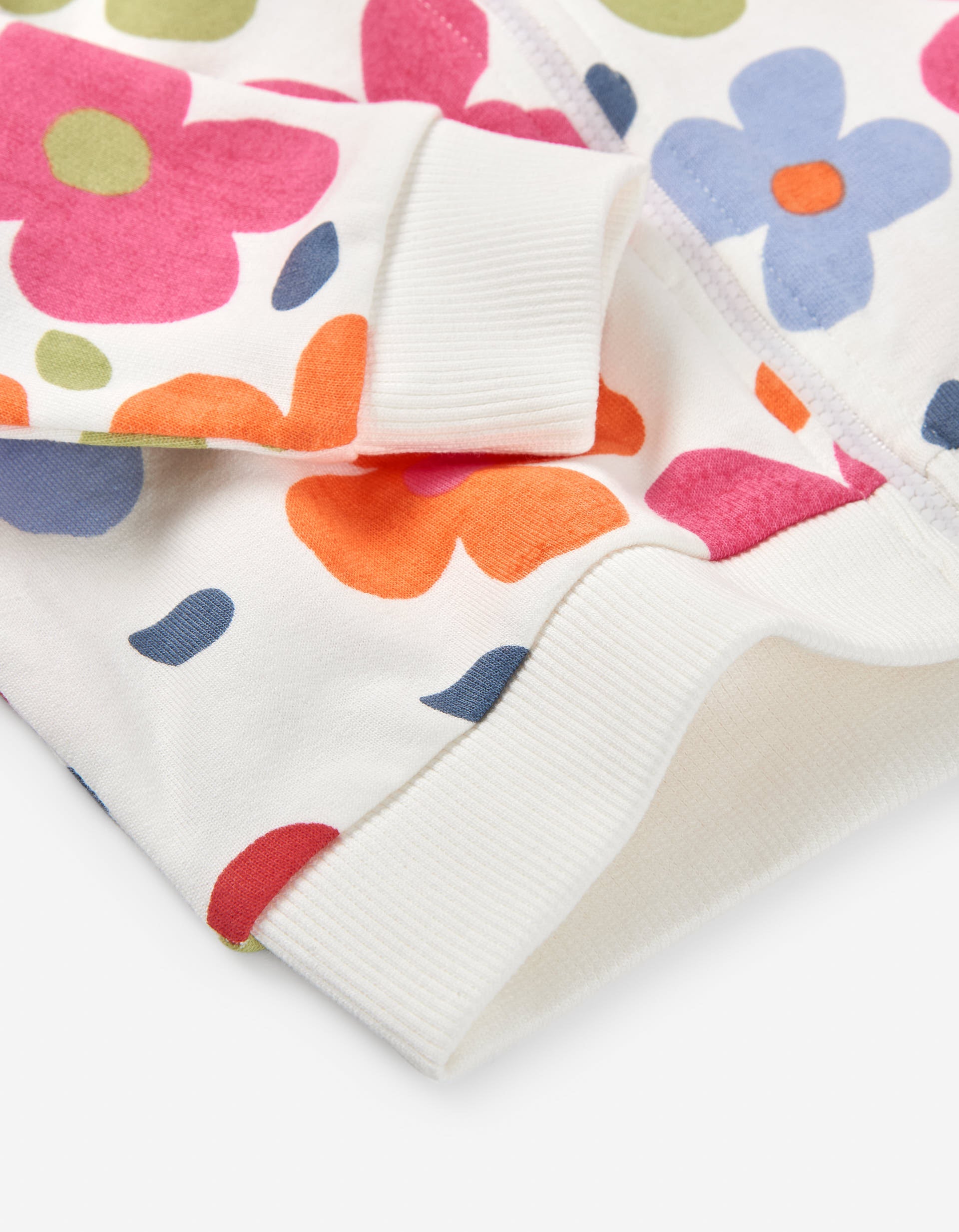 Brushed hooded jacket with floral motif for baby girls, multicolour